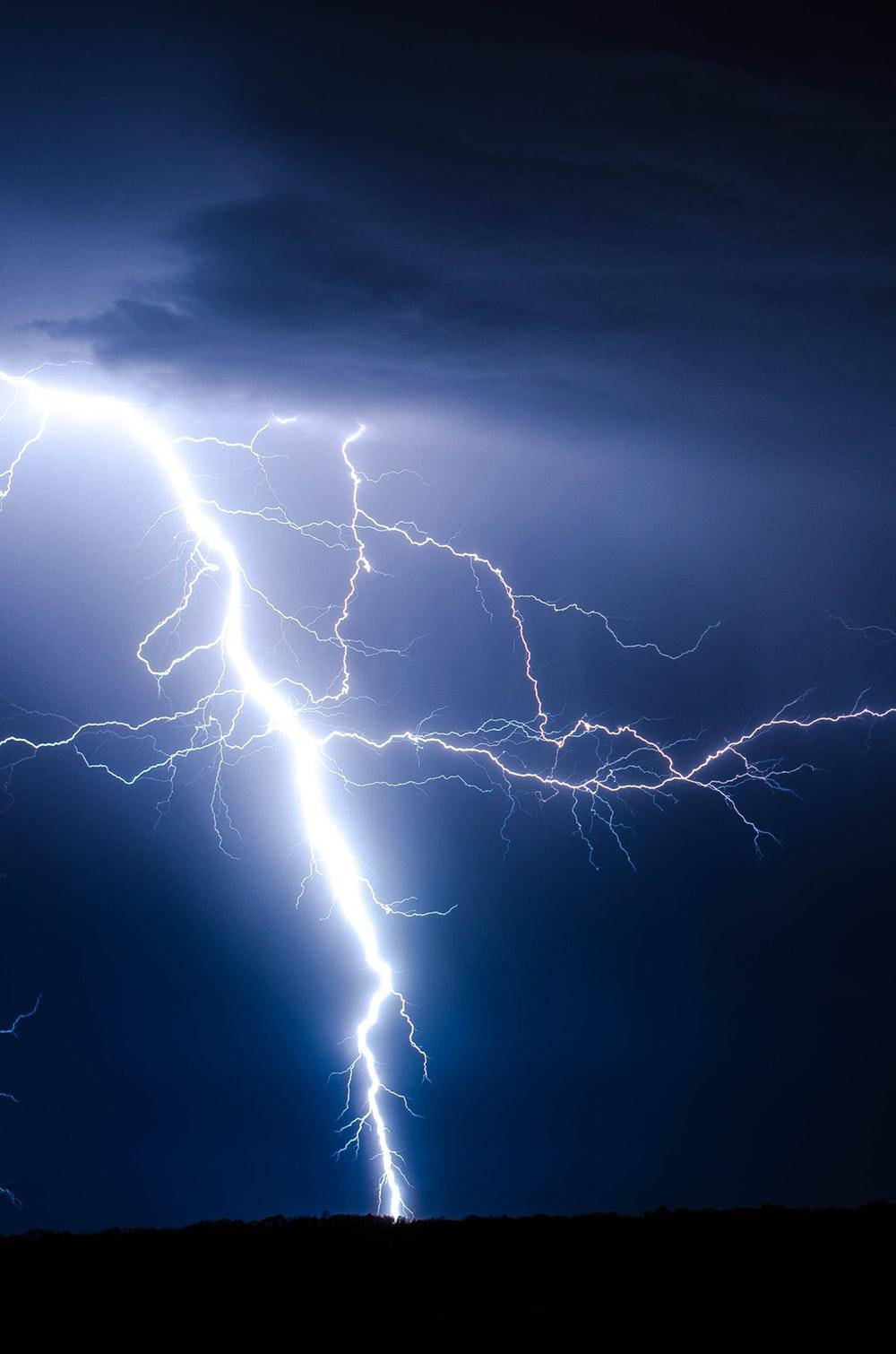 Lightning Bolt iPhone, white lightning, dark stormy sky, HD Phone Wallpaper