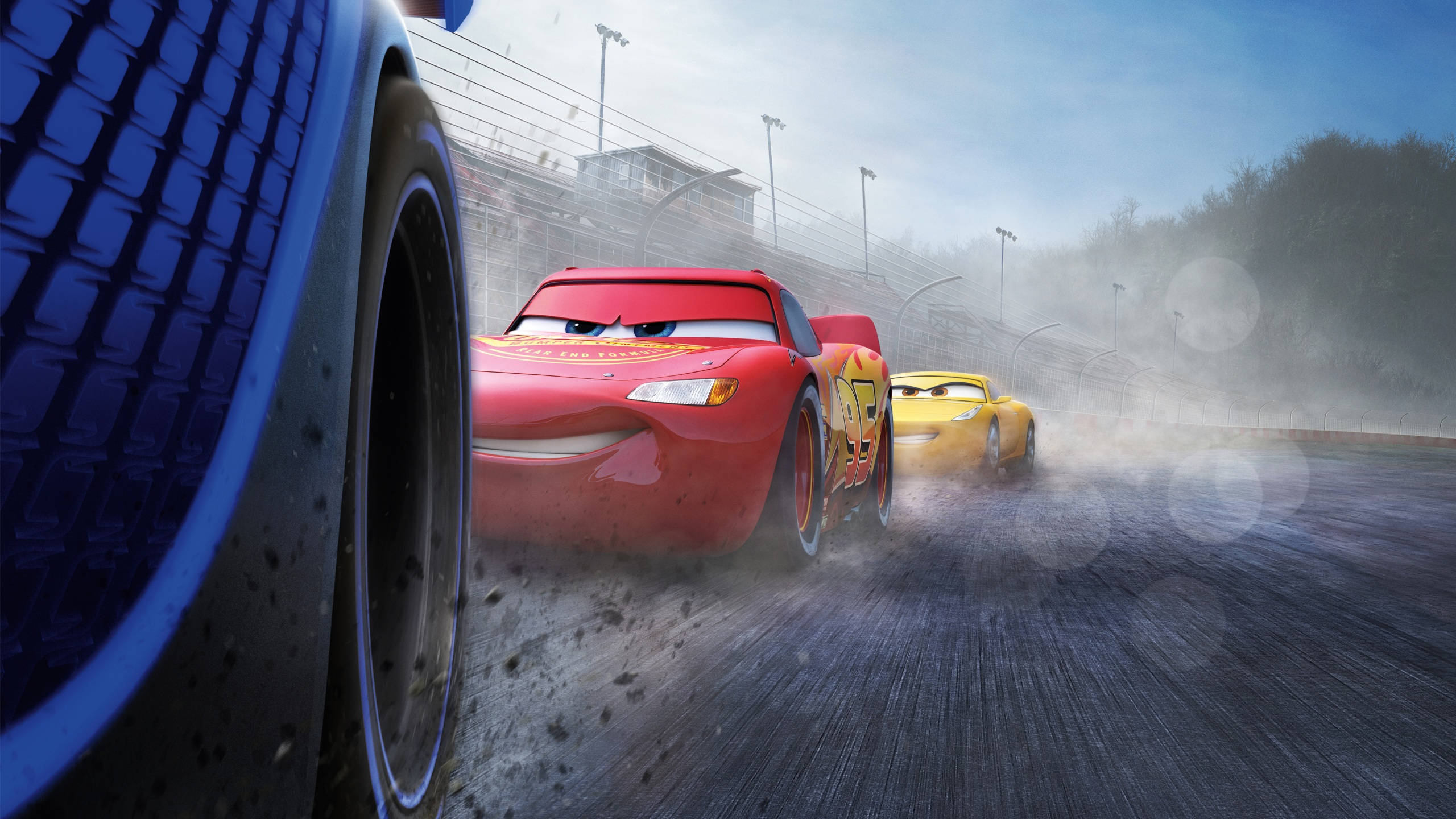 Lightning McQueen, red race car, yellow car, 2K Desktop Wallpaper