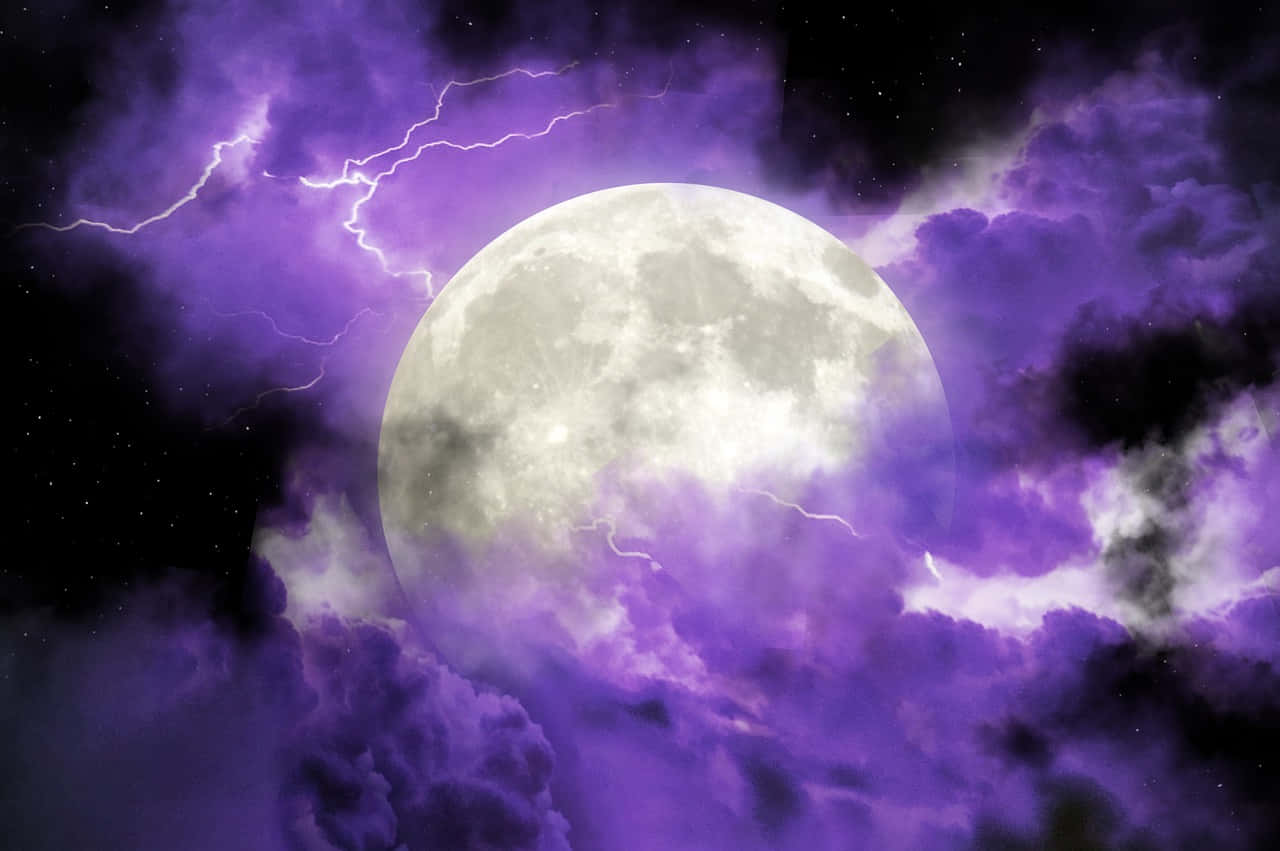 Electric Moonlight Sky, full moon, swirling purple clouds, HD Desktop Wallpaper