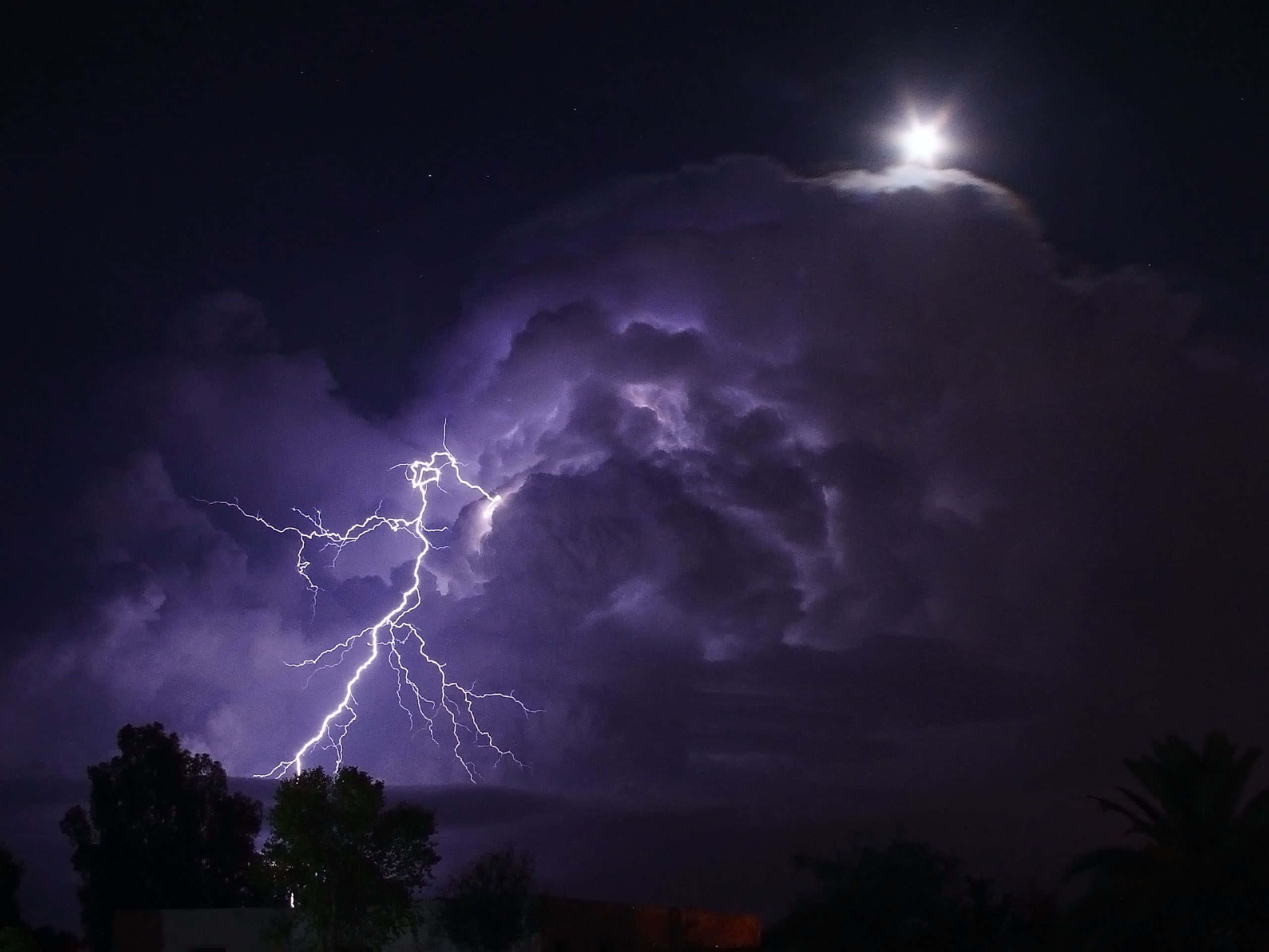 Moonlit Thunderstorm Sky, lightning bolt, dark purple storm clouds, 2K Desktop Wallpaper