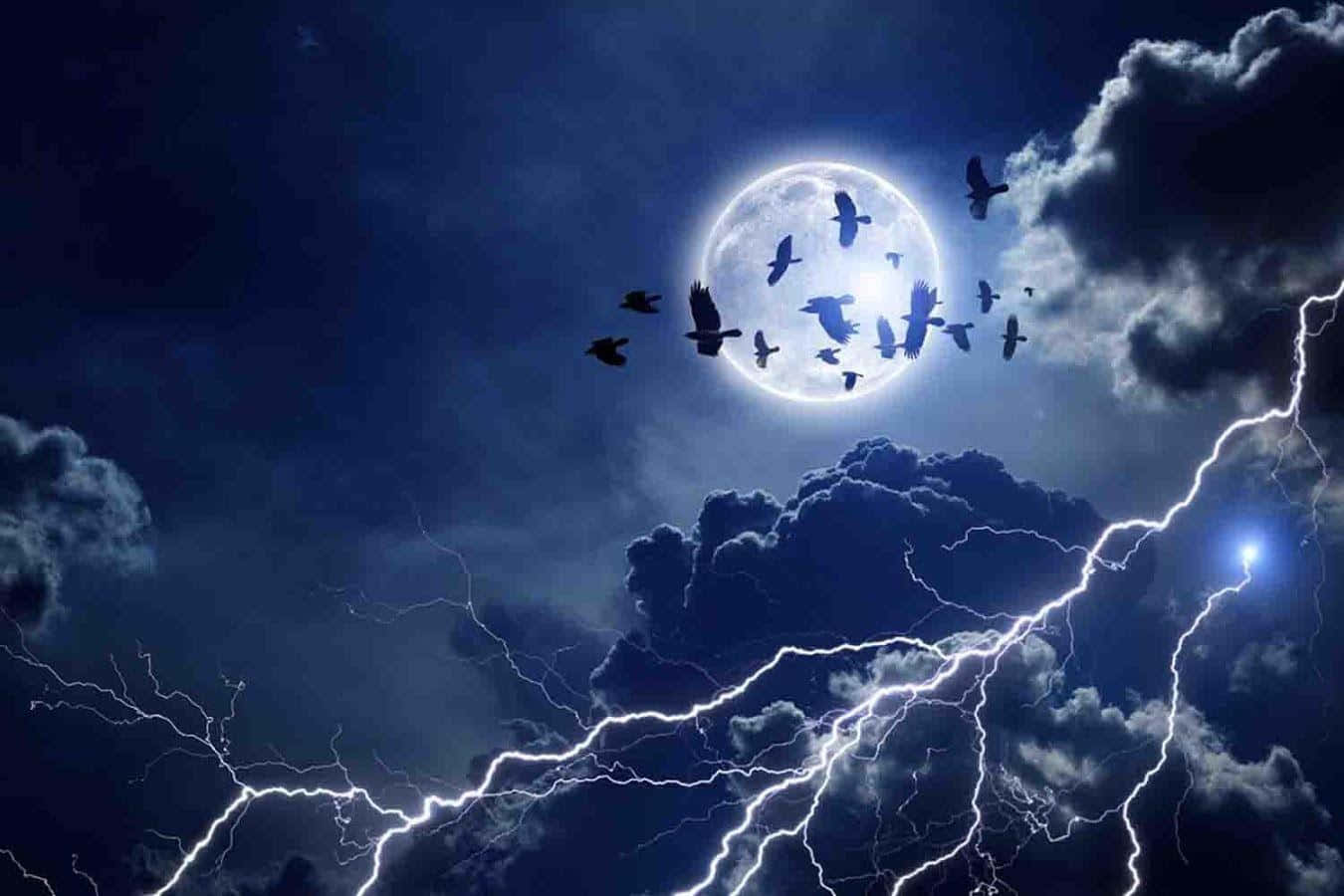 full moon, lightning, stormy night sky, HD Desktop Wallpaper