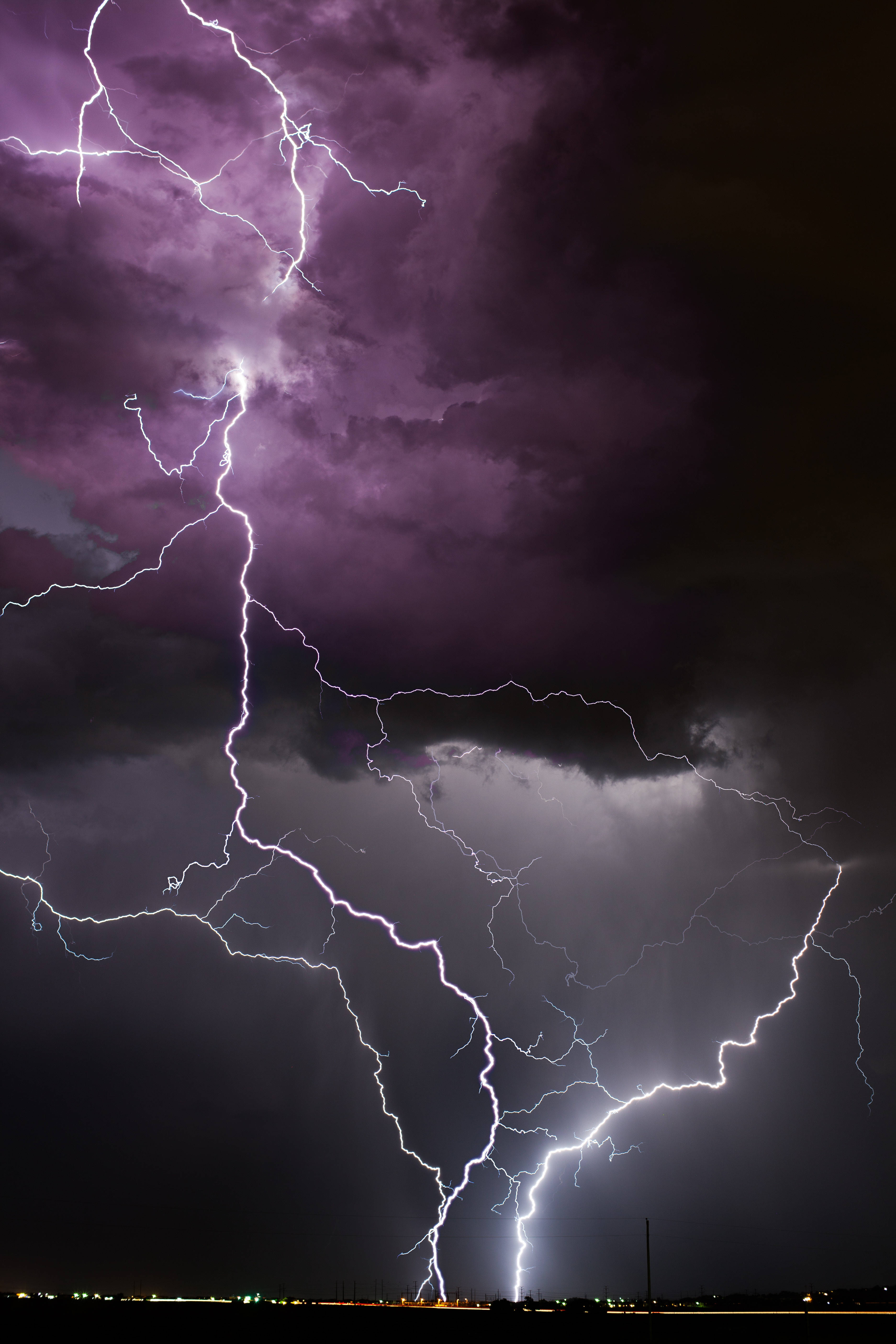 lightning strike, purple, black, 5K Phone Wallpaper