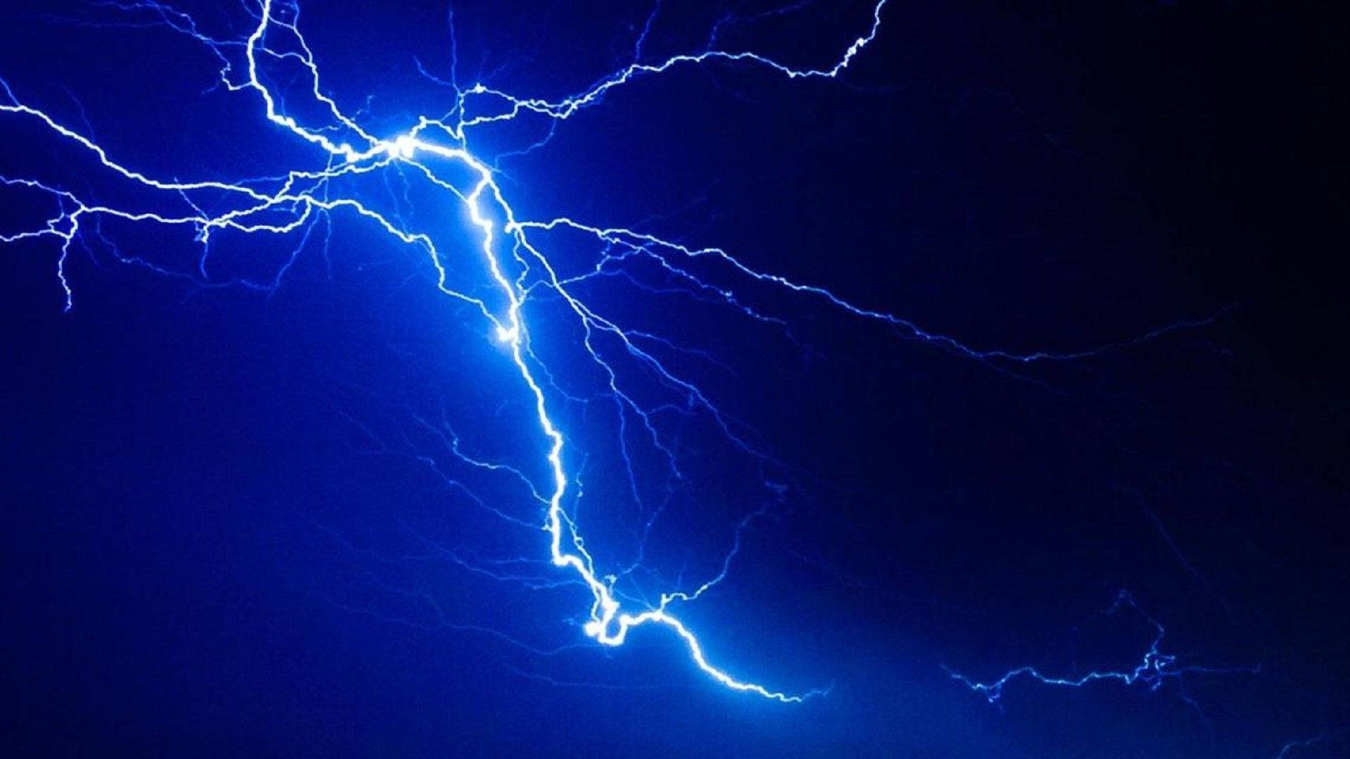 blue lightning, indigo night sky, lightning bolt, Full HD Desktop Wallpaper