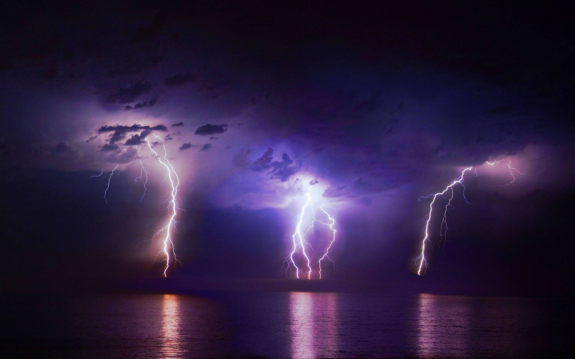 lightning bolt, night sky, ocean, Full HD Desktop Wallpaper
