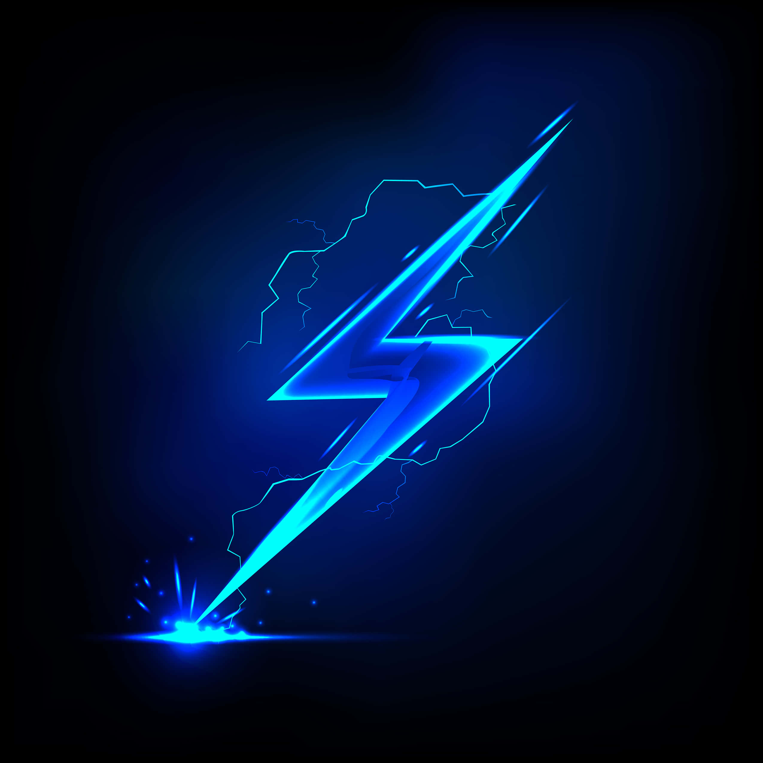 neon blue, electric lightning bolt, glowing energy trails, Full HD Desktop Wallpaper