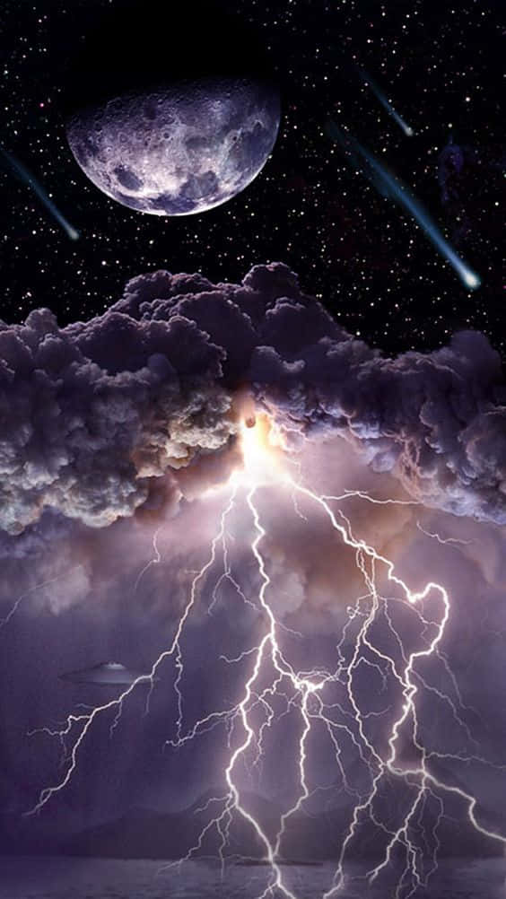 lightning, night sky, dark ocean, SD Phone Wallpaper