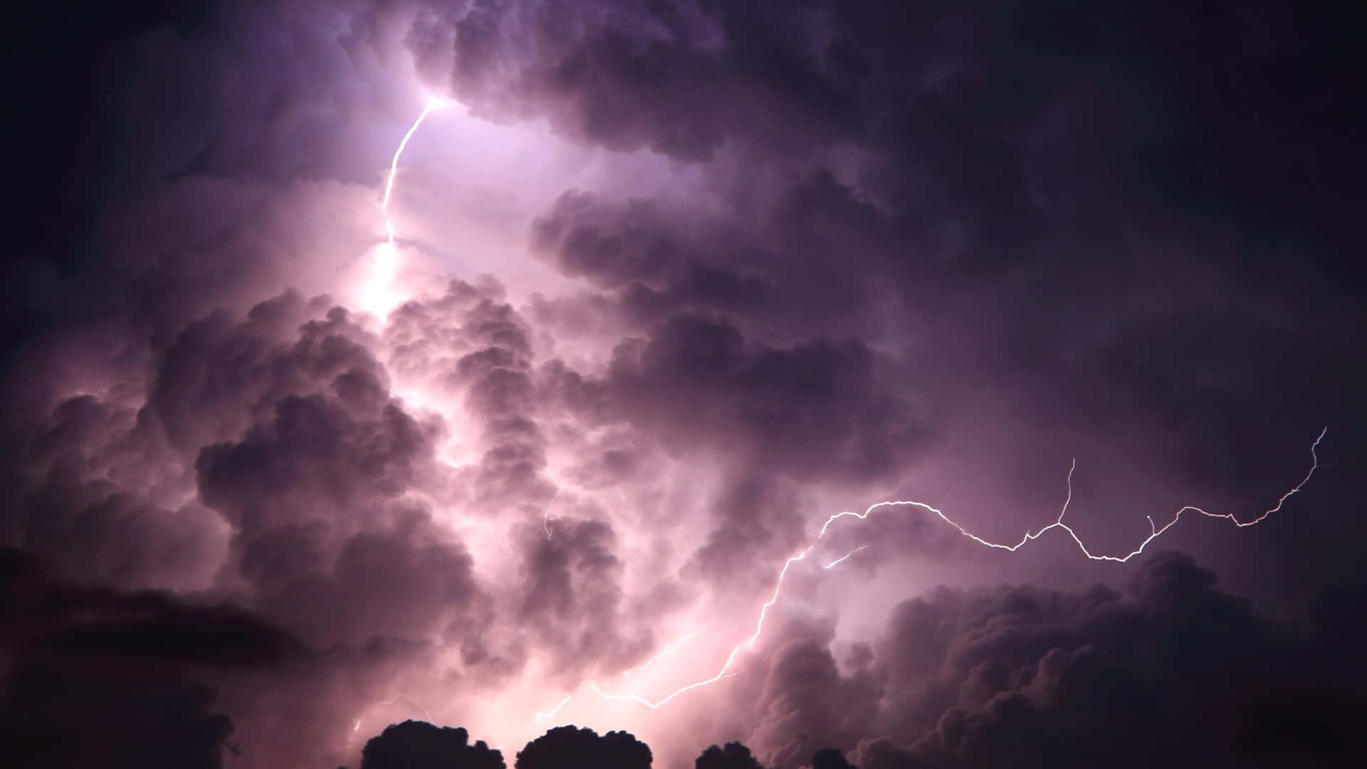 purple lightning, pink and purple lightning, storm clouds, Full HD Desktop Wallpaper