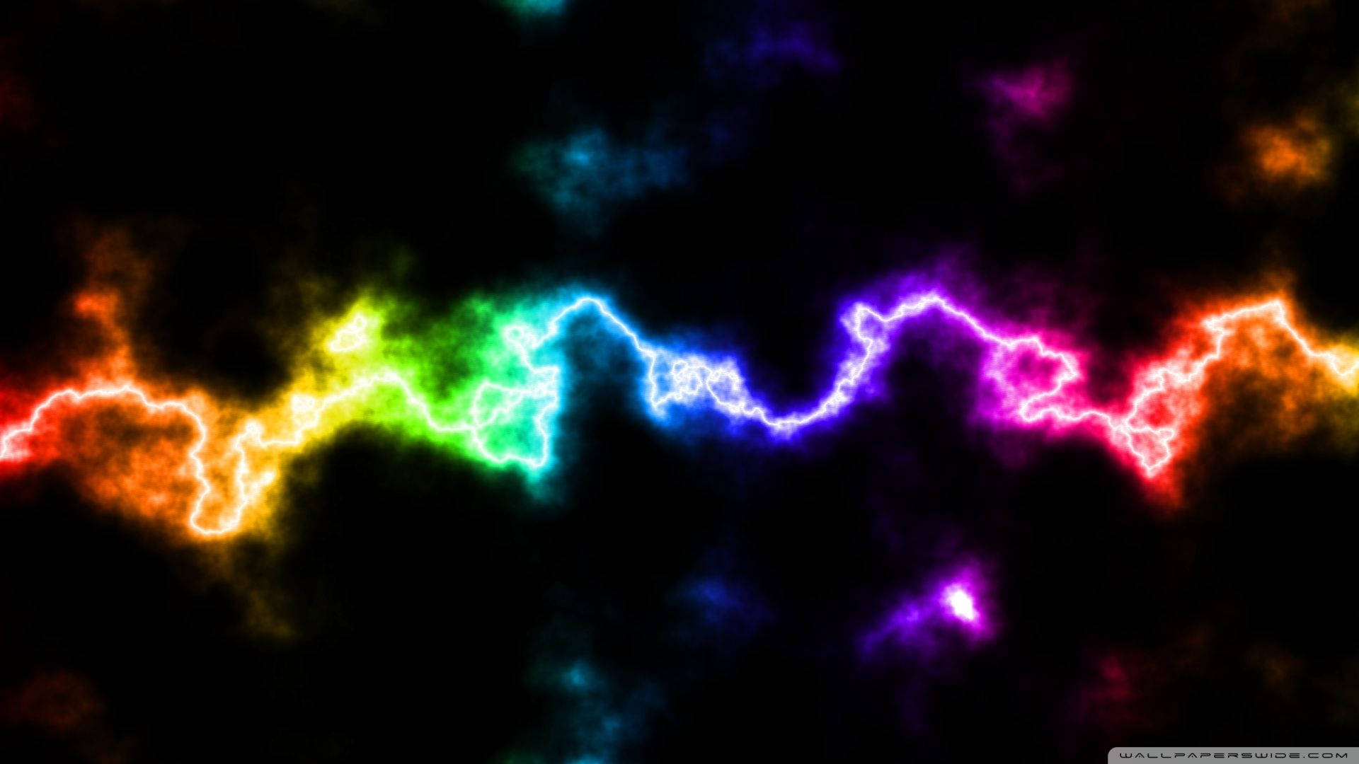 rainbow lightning, cosmic sky, glowing nebulae, Full HD Desktop Wallpaper