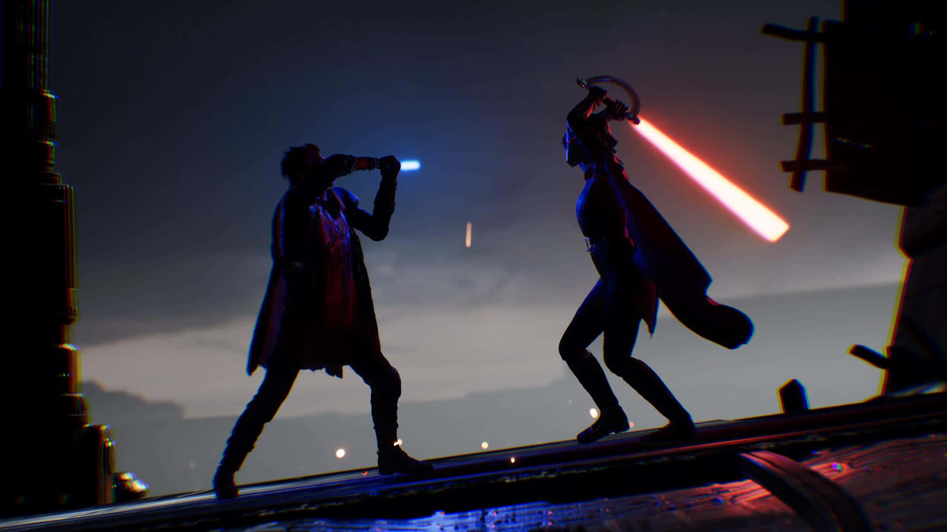 Lightsaber Duel, blue lightsabers, red lightsabers, Full HD Desktop Wallpaper