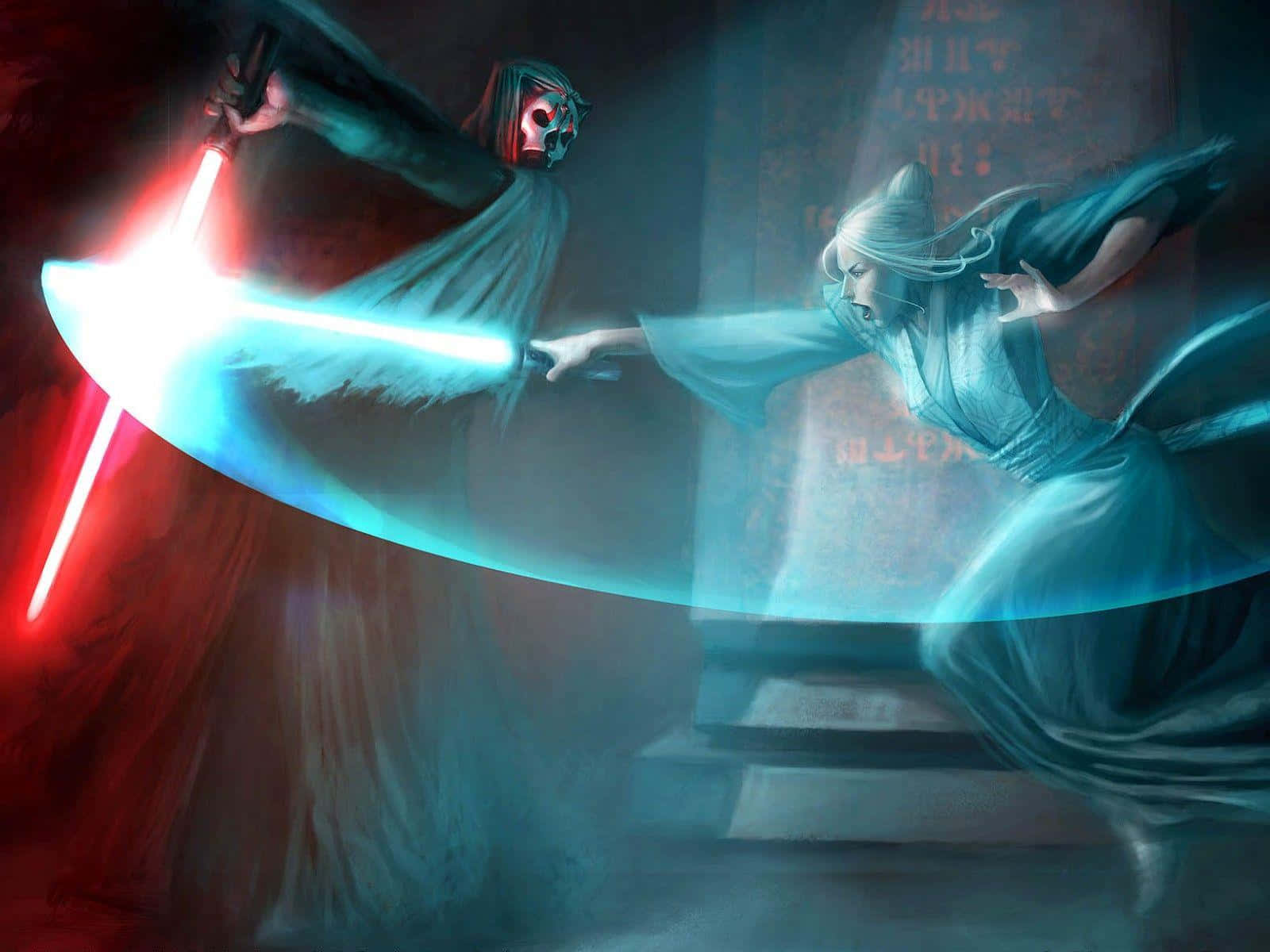 Lightsaber Duel, red lightsabers, blue lightsabers, HD Desktop Wallpaper