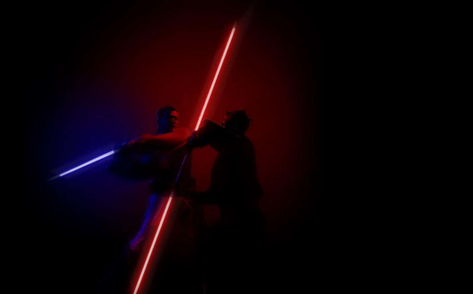 Lightsaber Duel, red lightsaber, blue lightsaber, HD Desktop Wallpaper
