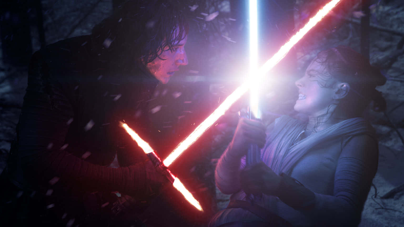 Lightsaber Duel, red lightsaber, blue lightsaber, HD Desktop Wallpaper
