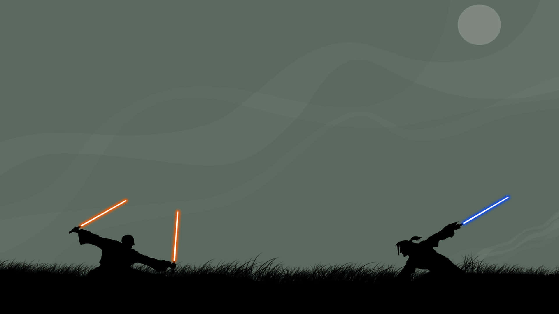 Lightsaber Duel, orange lightsabers, blue lightsabers, Full HD Desktop Wallpaper