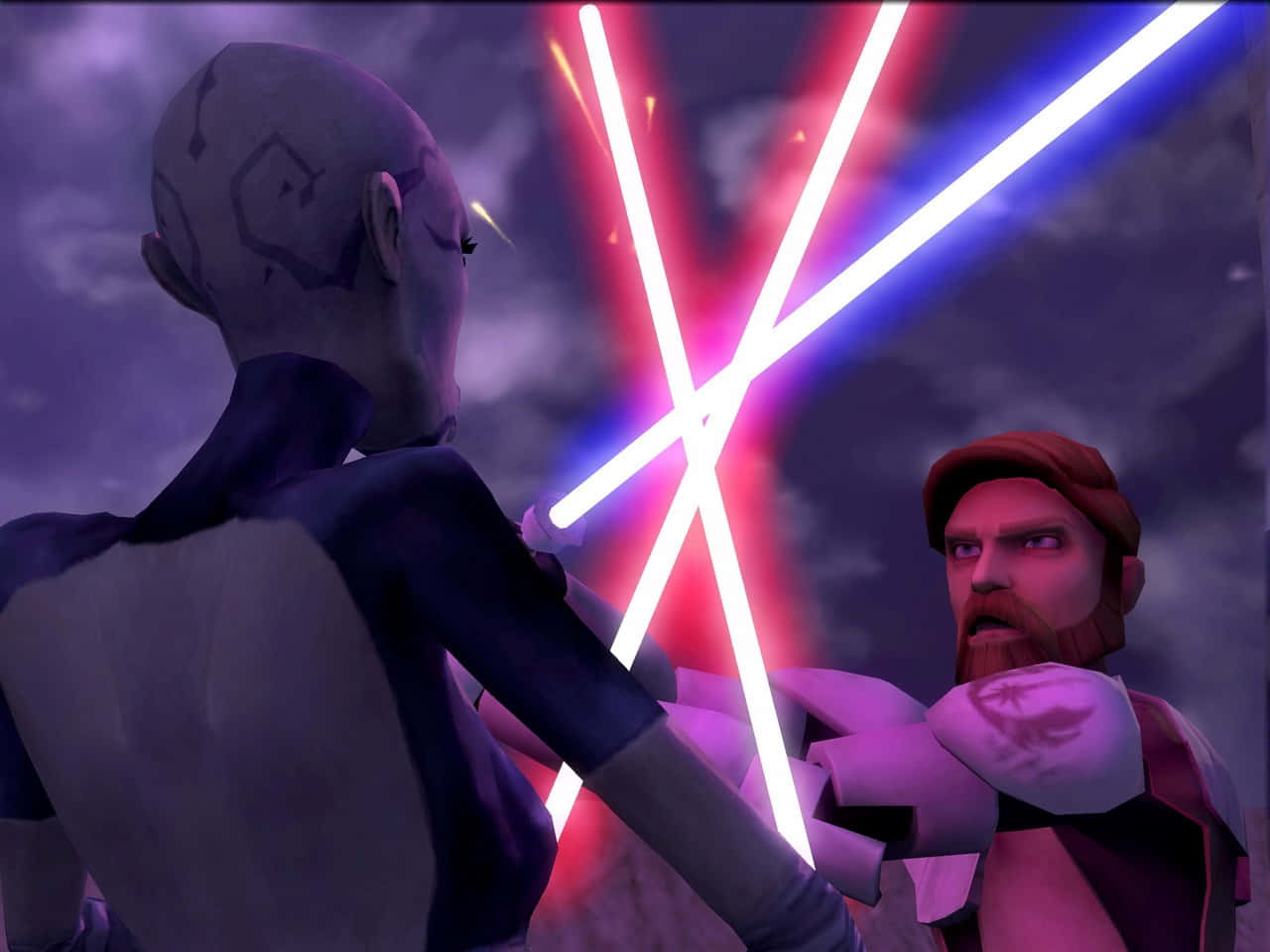 Lightsaber Duel, red lightsaber, blue lightsaber, HD Desktop Wallpaper