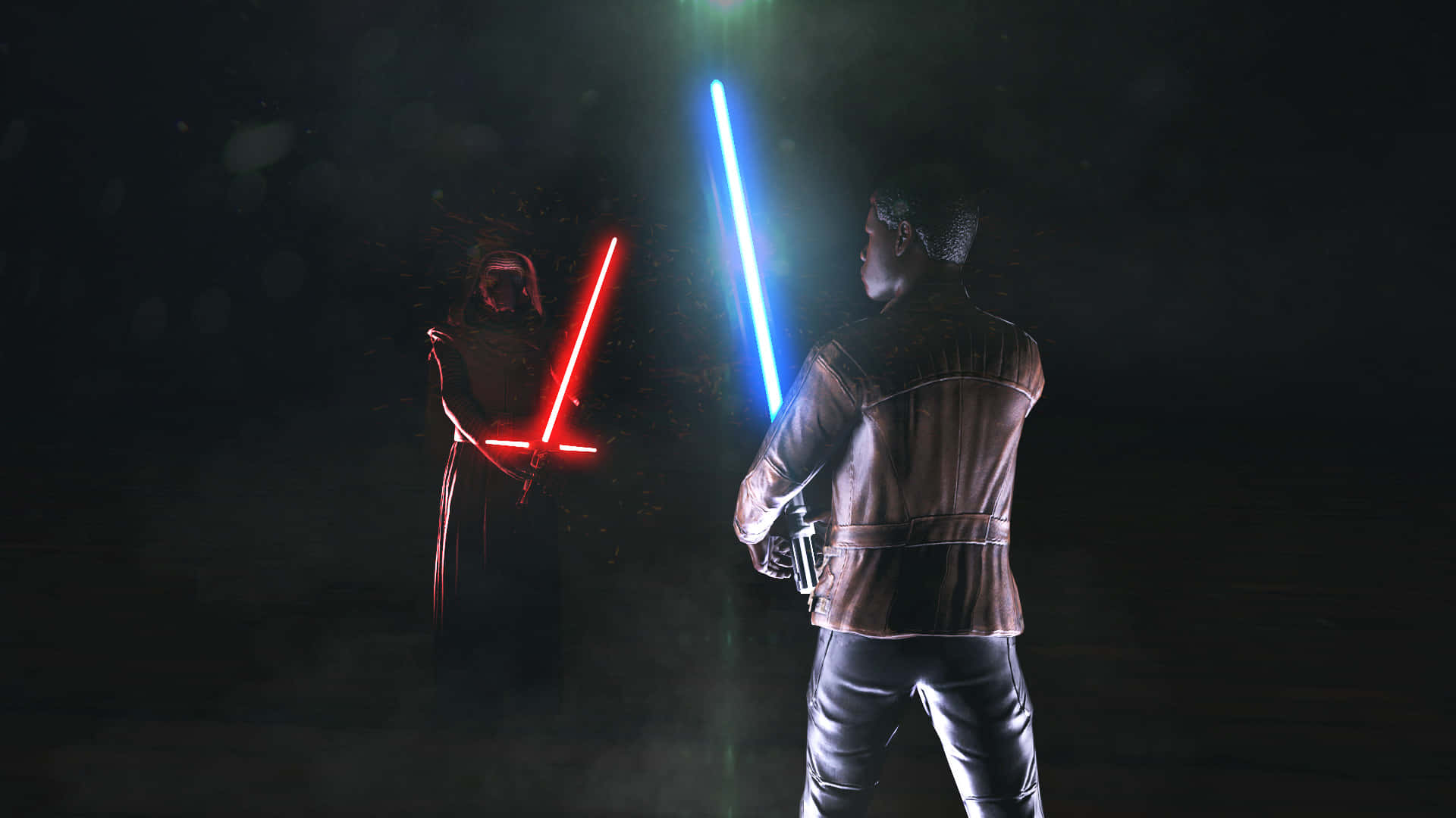 Lightsaber Duel, red lightsabers, blue lightsabers, Full HD Desktop Wallpaper