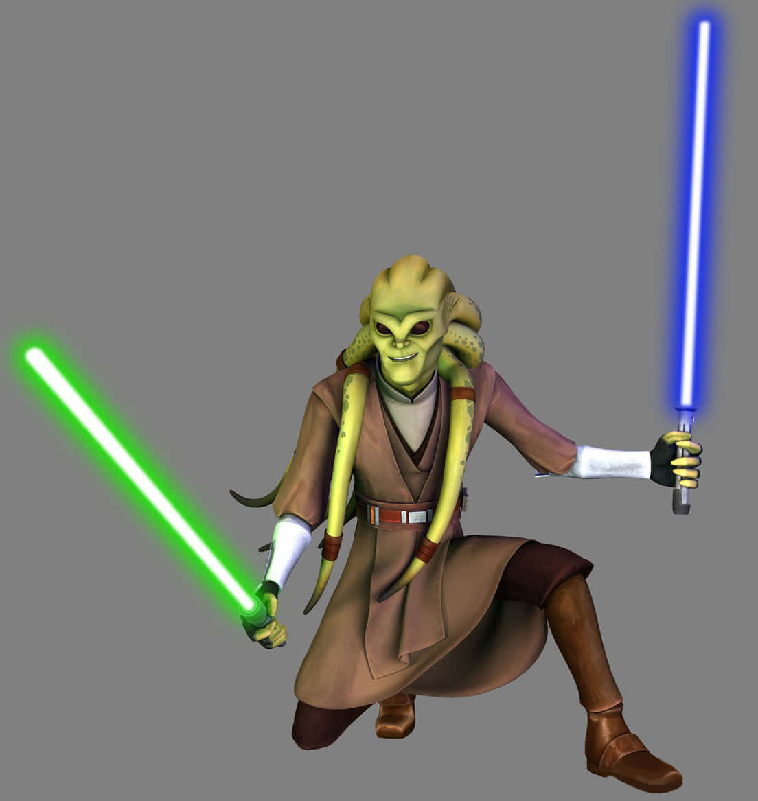 Lightsaber Duel, green-skinned Jedi Master, long tentacles, SD Phone Wallpaper