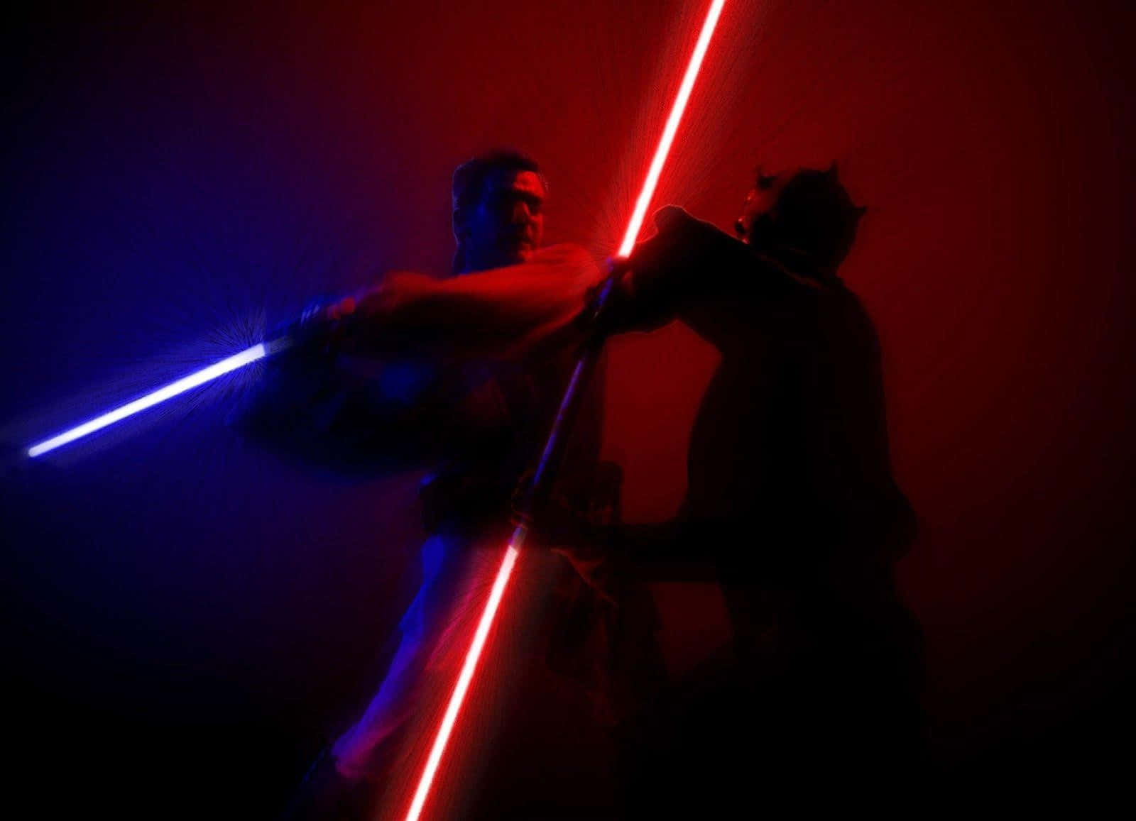 Lightsaber Duel, blue lightsaber, red lightsaber, HD Desktop Wallpaper