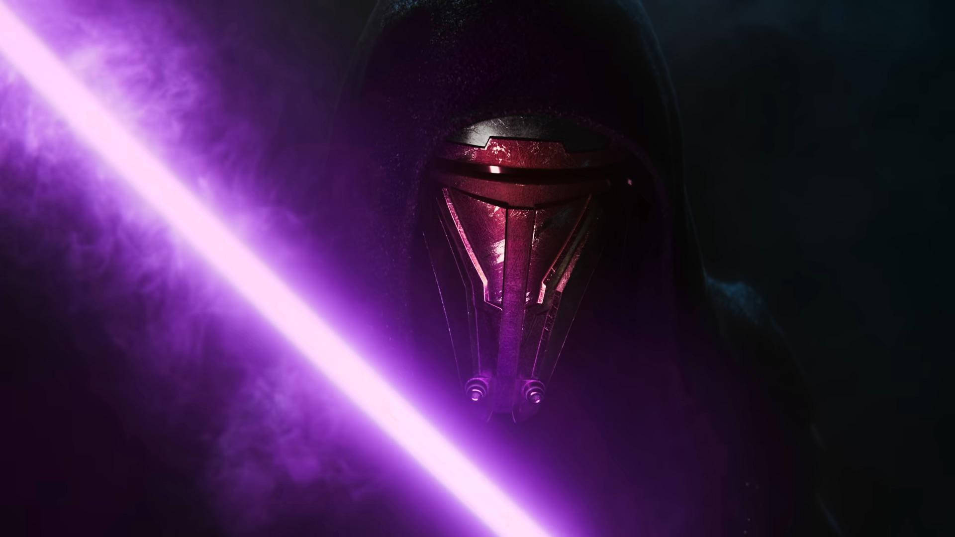 purple lightsaber, smoky, cloaked figure, Full HD Desktop Wallpaper