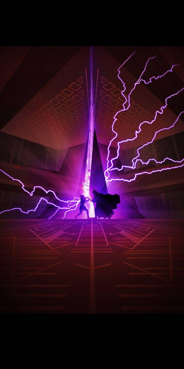 purple lightsaber, Thunder, glowing monolith, HD Phone Wallpaper