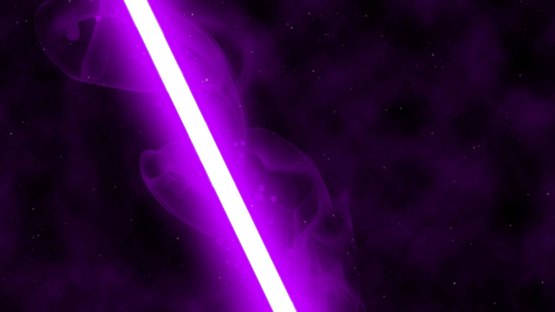 purple lightsaber, swirling cosmic smoke, starry dark space backdrop, Full HD Desktop Wallpaper