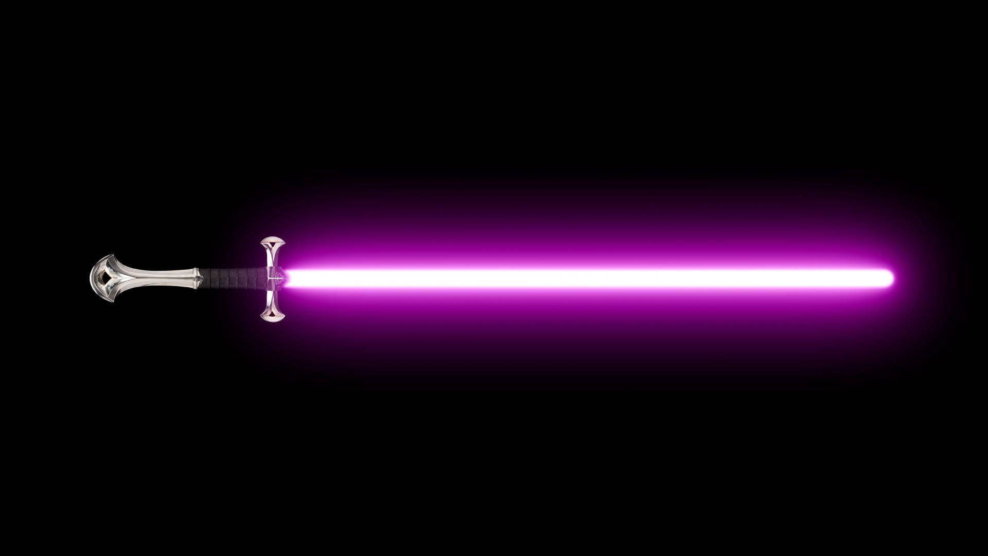 purple lightsaber, silver hilt, glowing, Full HD Desktop Wallpaper
