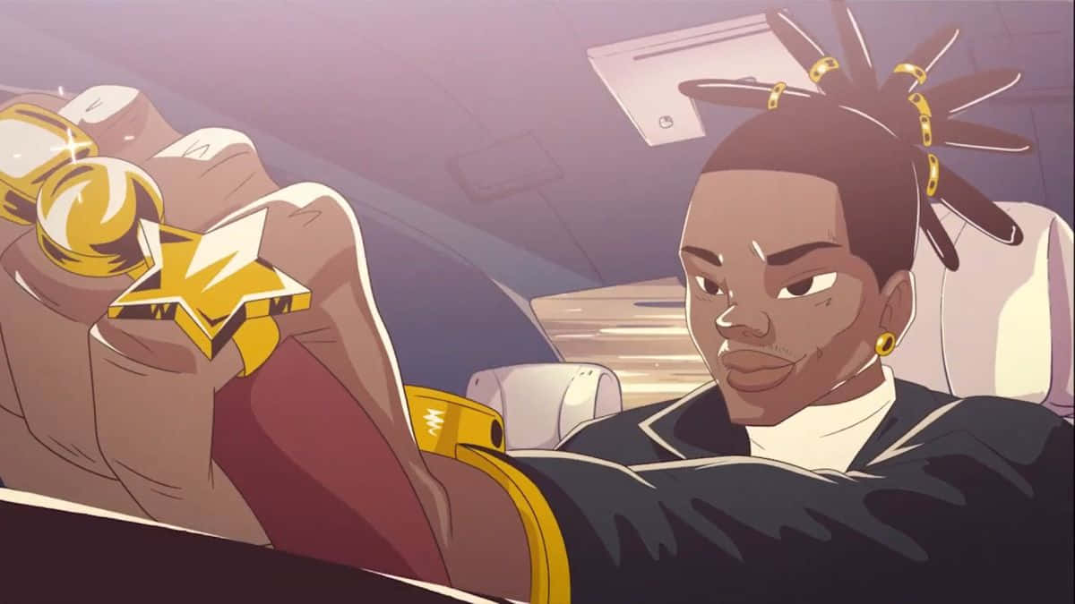 Lil Baby, cartoon, gold rings, SD Desktop Wallpaper