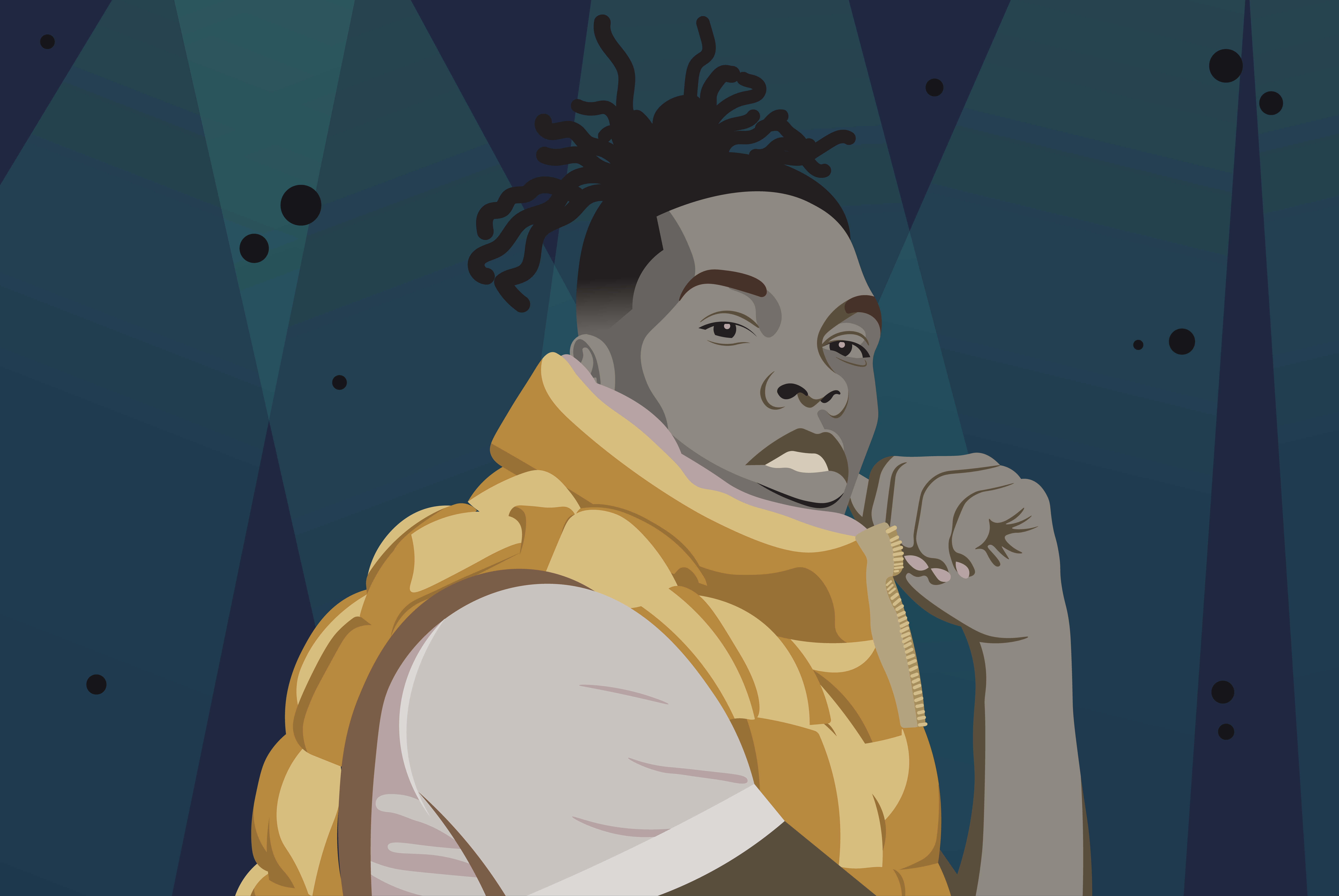 Lil Baby, yellow puffer vest, dreadlocks, 8K Desktop Wallpaper