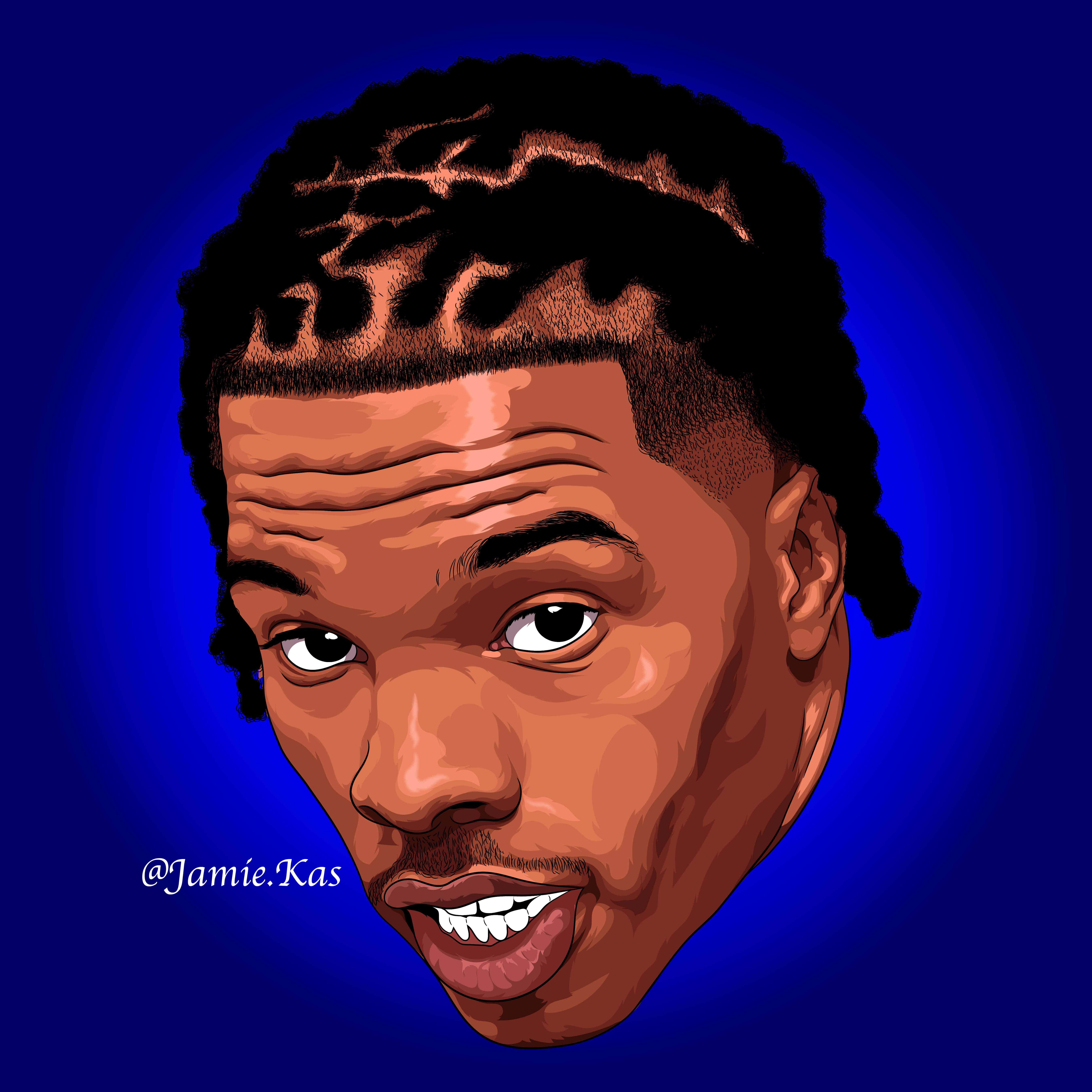 Lil Baby Cartoon, braided hair, deep blue gradient background, 5K Desktop Wallpaper