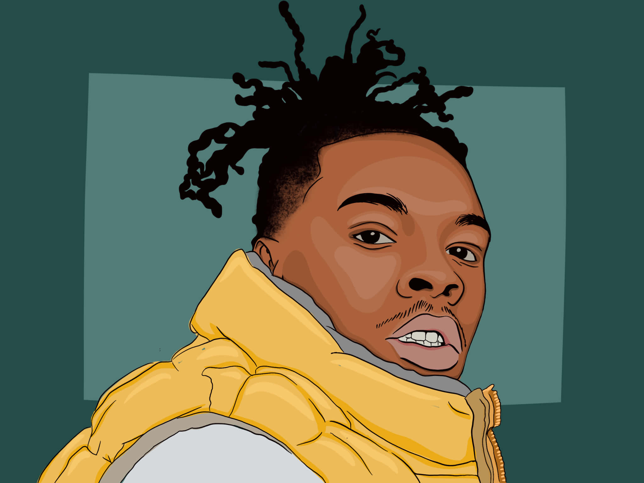 Lil Baby Cartoon, curly hair, yellow puffer jacket, Full HD Desktop Wallpaper