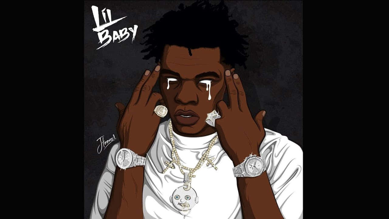 Lil Baby, stylized illustration, tears streaming down his face, HD Desktop Wallpaper