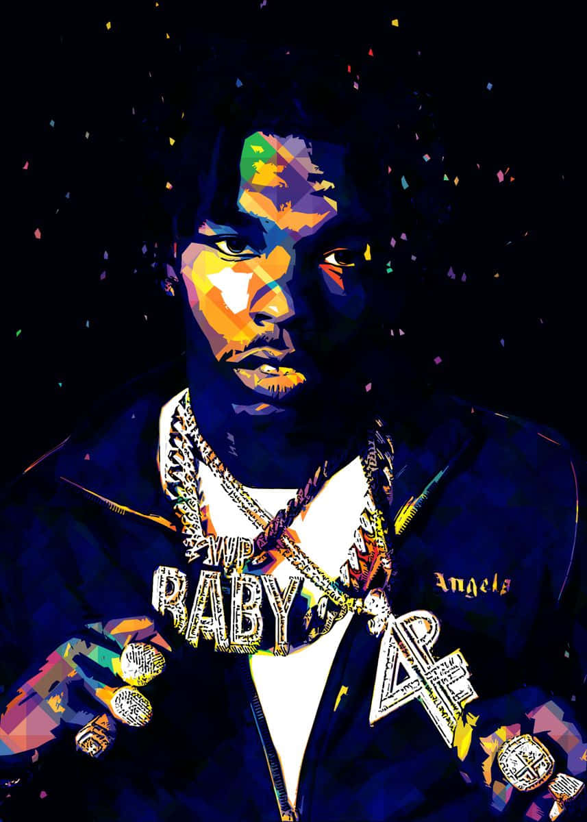 Lil Baby, cartoon, glittering chains, SD Phone Wallpaper