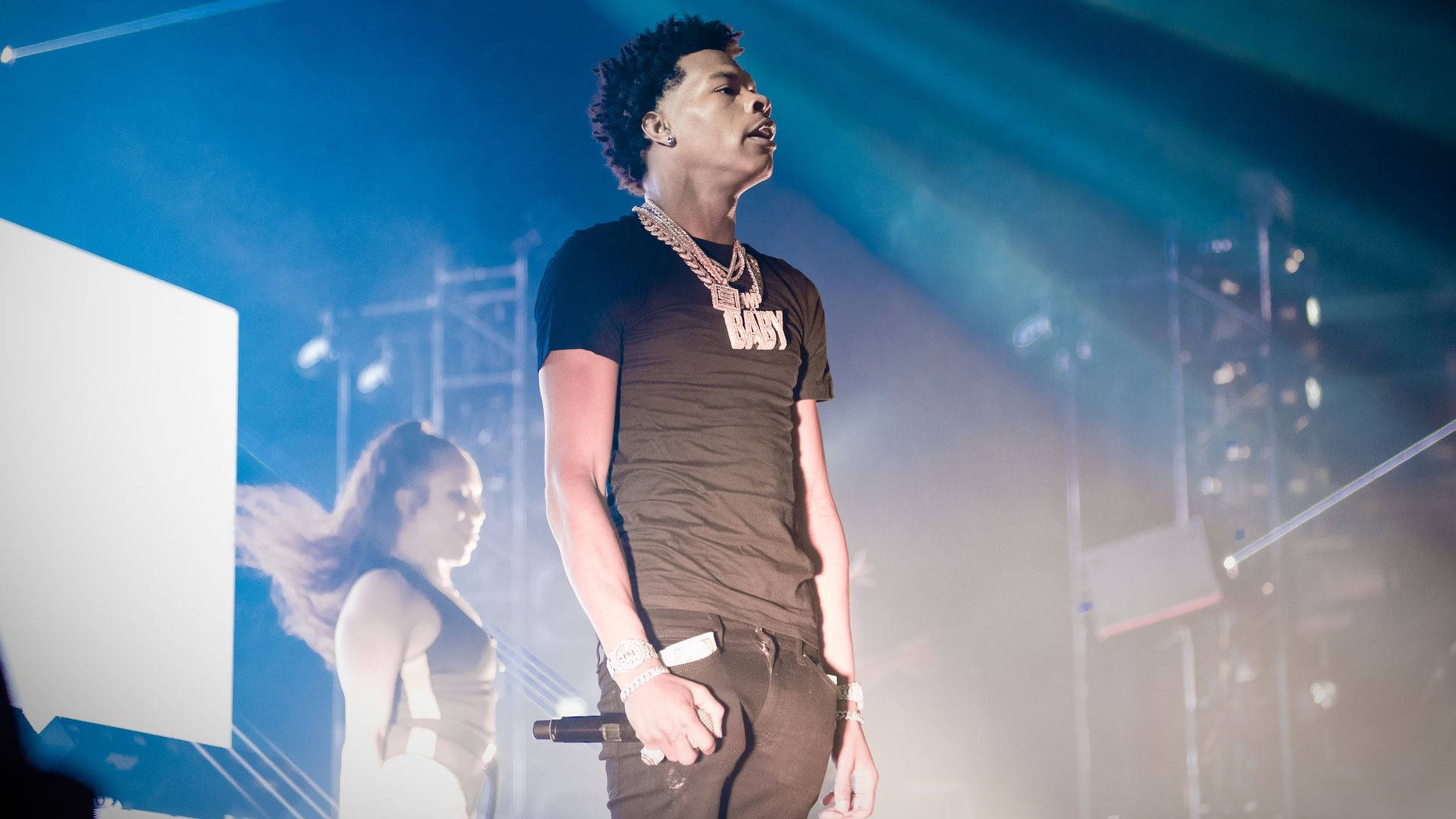 Lil Baby, smoky stage, blue lights, Full HD Desktop Wallpaper