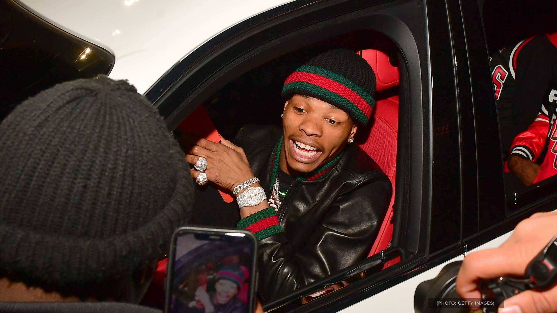 Lil Baby, black leather jacket, red green beanie, Full HD Desktop Wallpaper