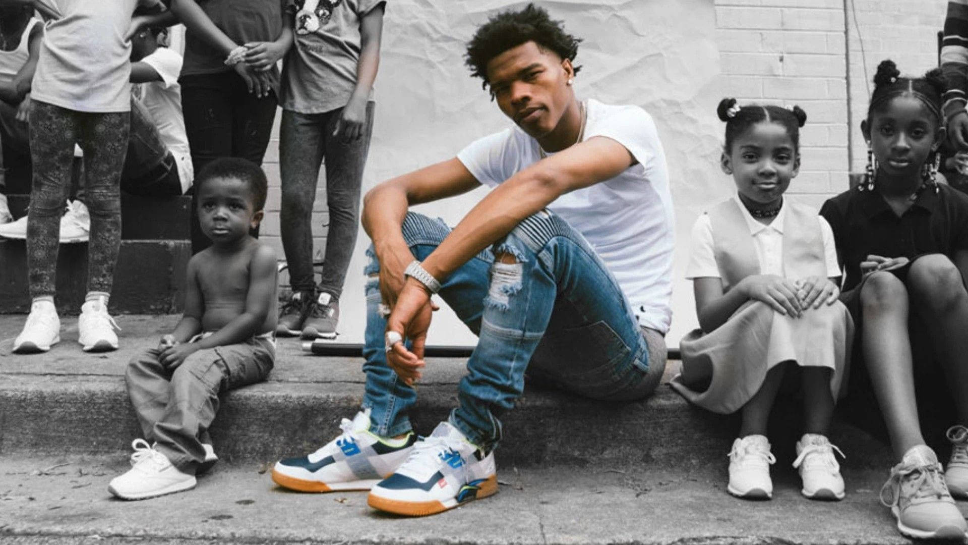 Lil Baby, ripped jeans, colorful sneakers, Full HD Desktop Wallpaper