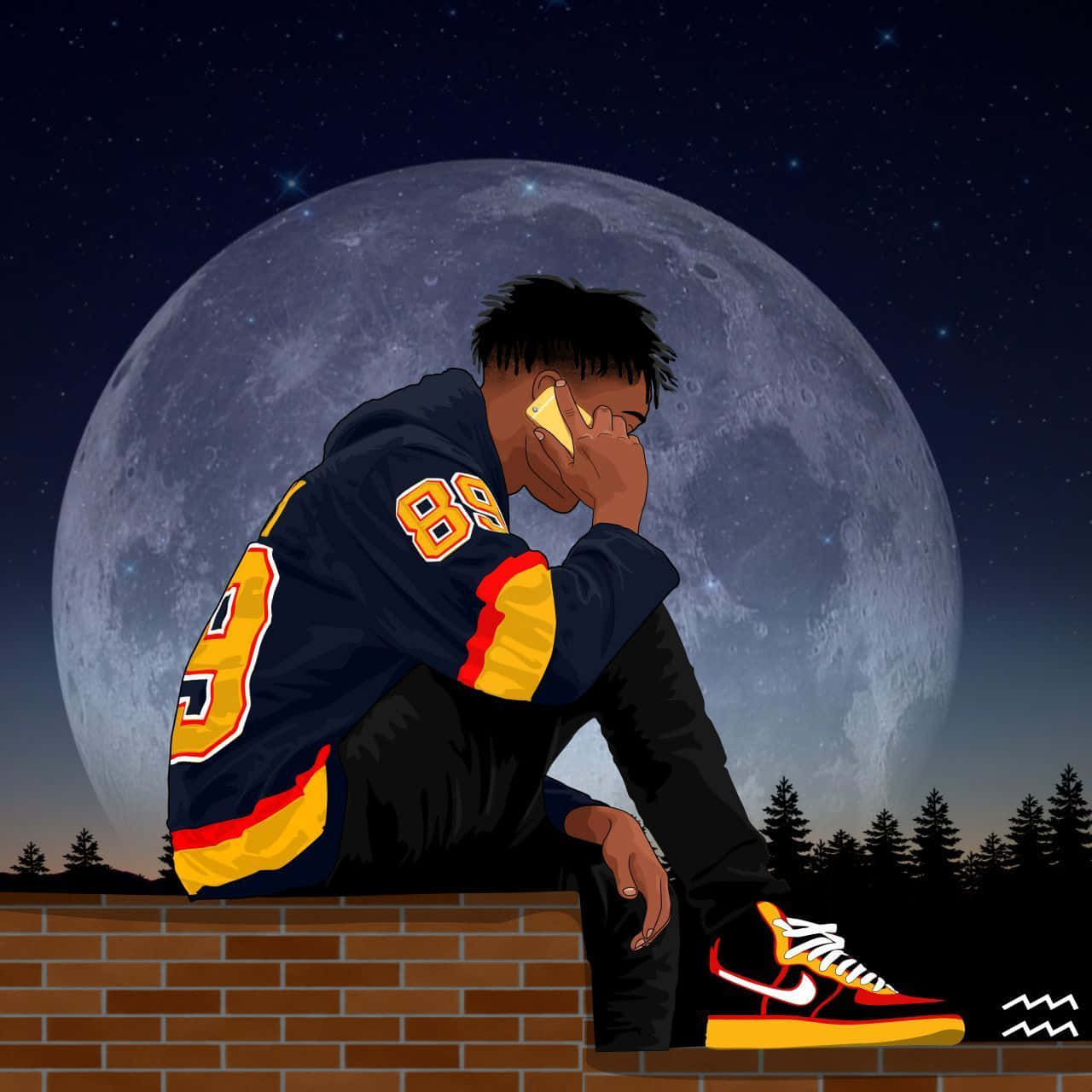 Lil Baby, full moon, brick wall, HD Desktop Wallpaper