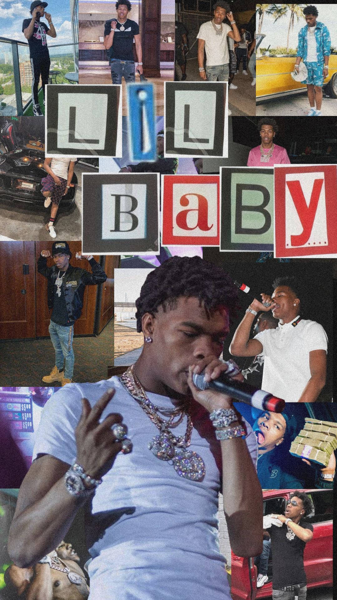 Lil Baby, collage, bold colorful letters, Full HD Phone Wallpaper