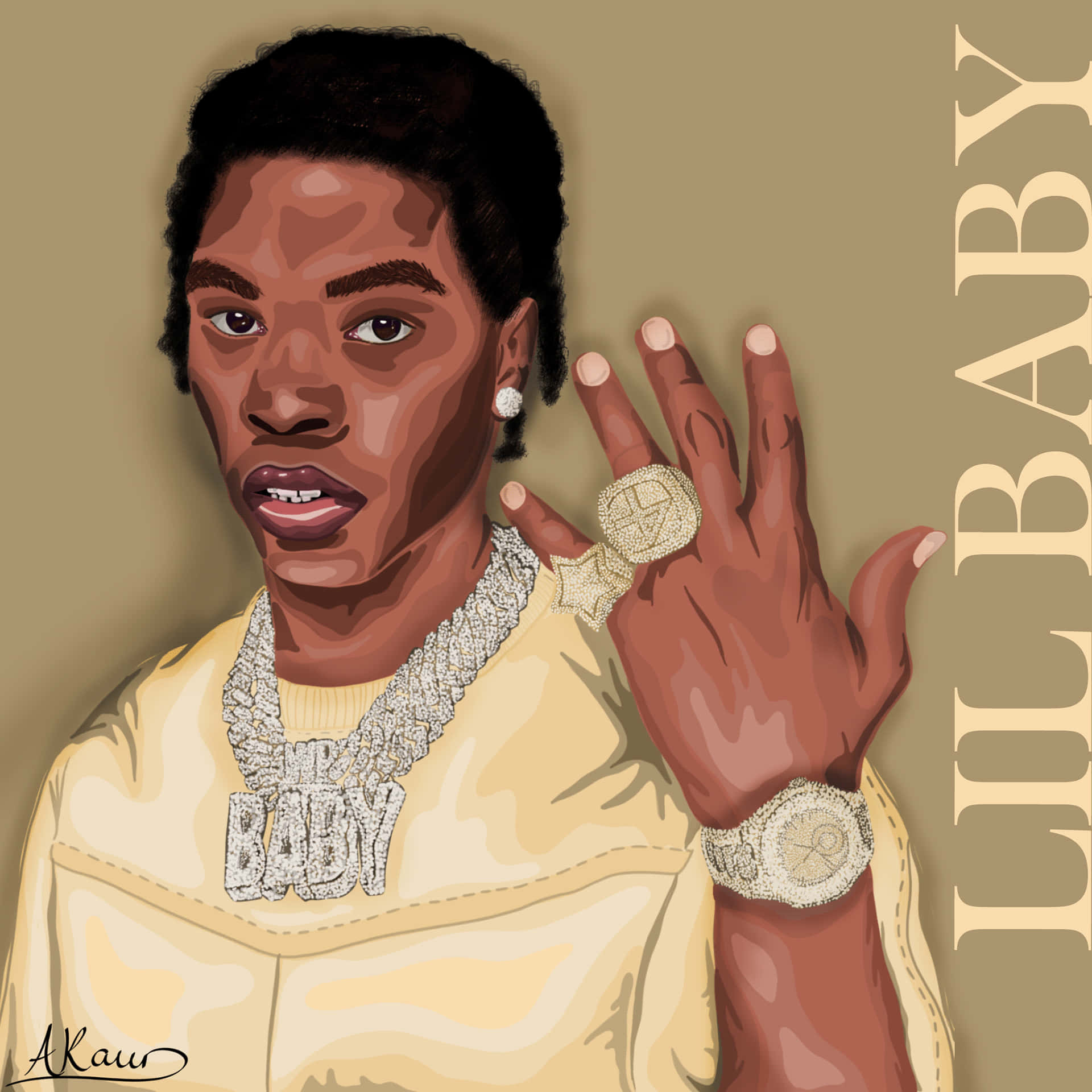 Lil Baby, yellow hoodie, diamond jewelry, Full HD Desktop Wallpaper