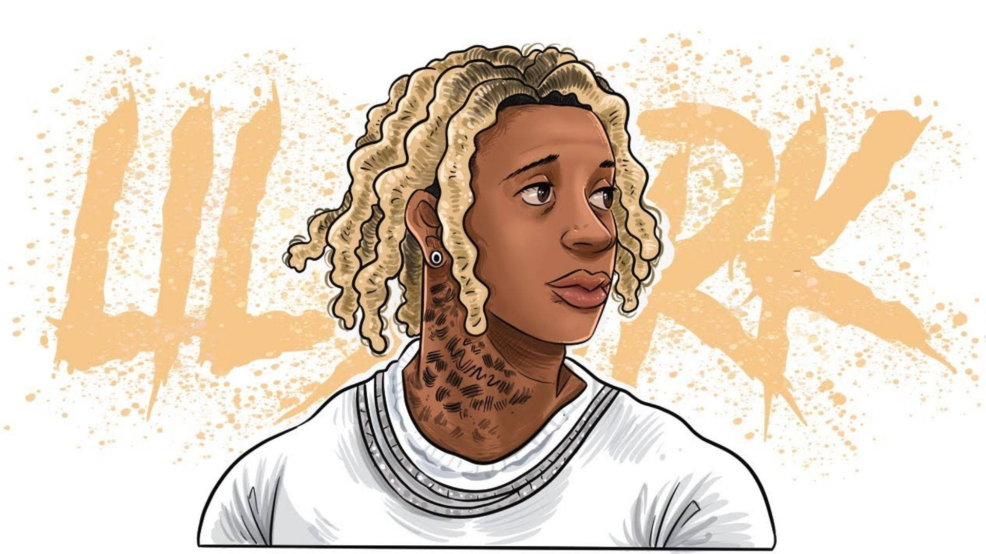 Lil Durk, curly blonde hair, neck tattoos, Full HD Desktop Wallpaper