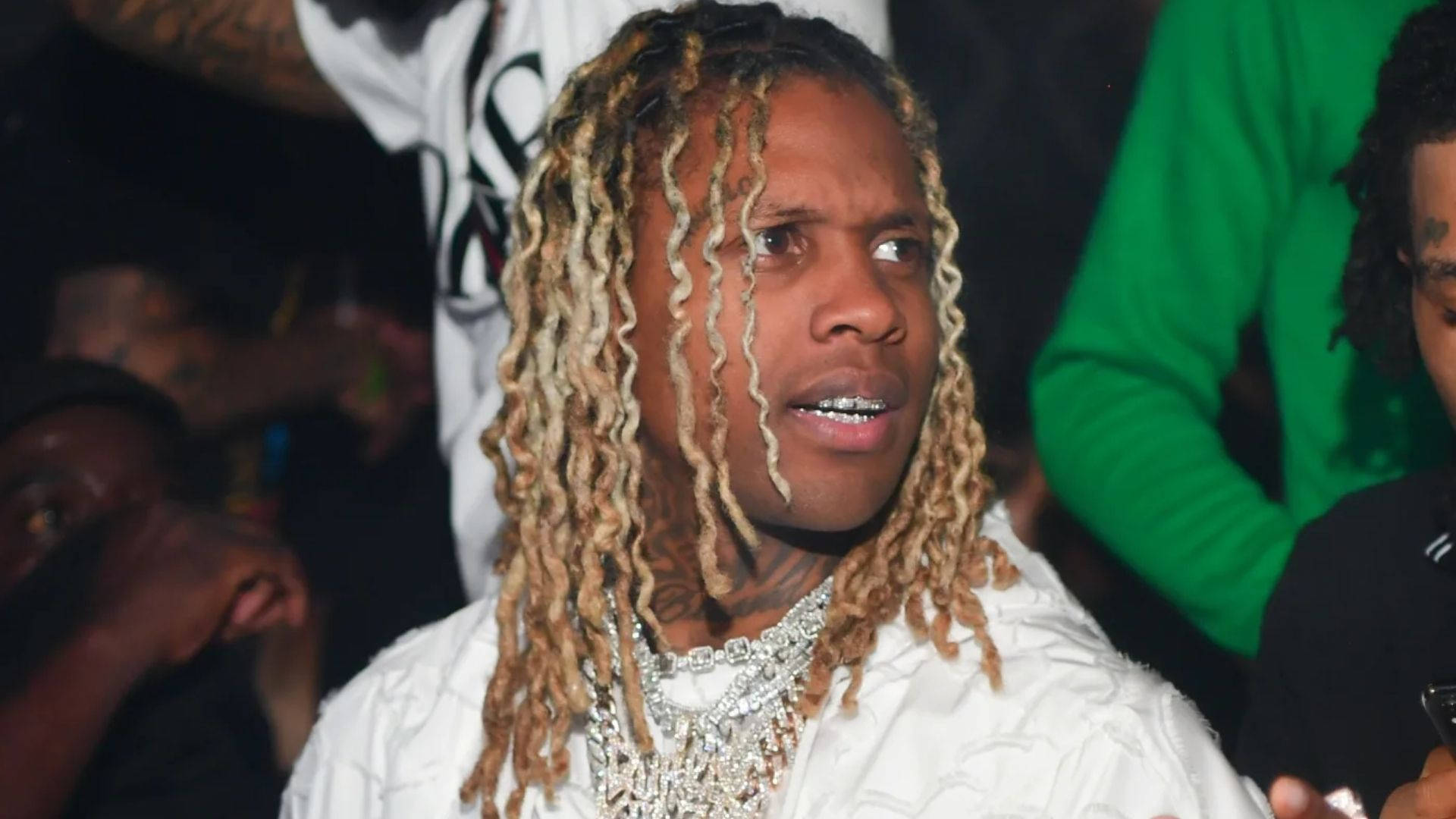 Lil Durk, long blonde dreadlocks, diamond chains, Full HD Desktop Wallpaper