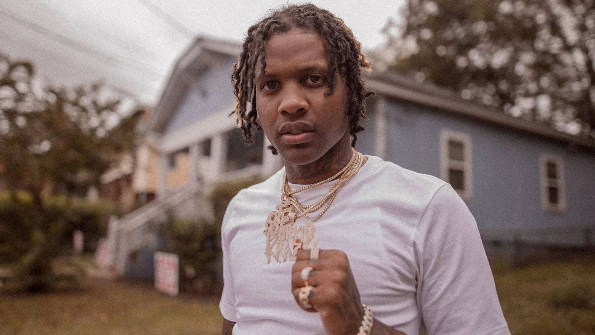 Lil Durk, blue house, braided hair, Full HD Desktop Wallpaper