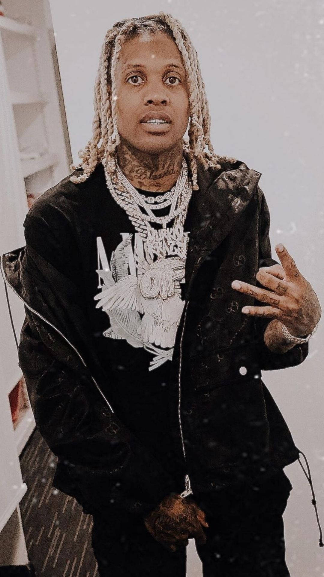 Lil Durk, black jacket, silver chains, Full HD Phone Wallpaper