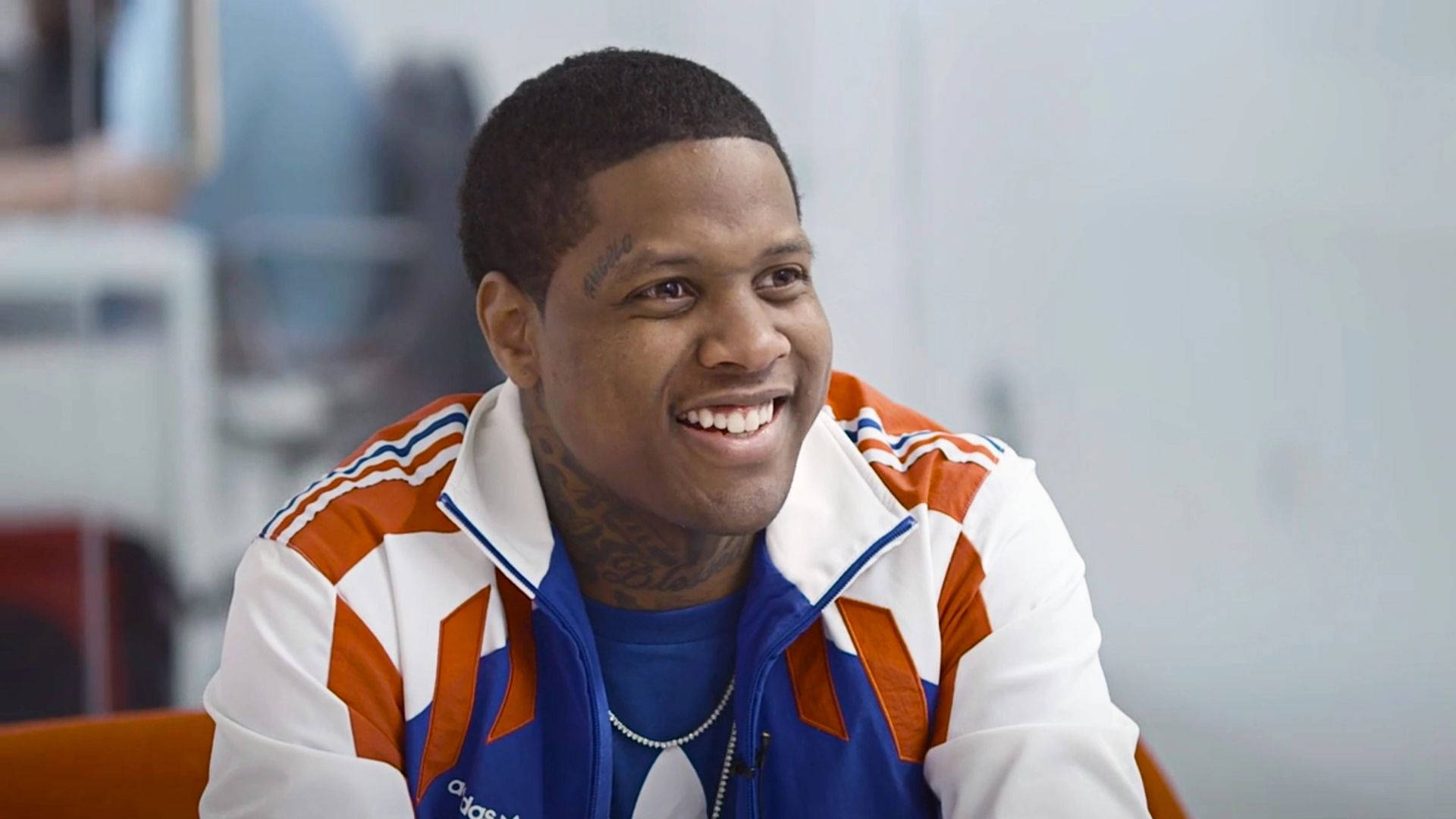 Lil Durk, Adidas track jacket, white orange and blue, Full HD Desktop Wallpaper