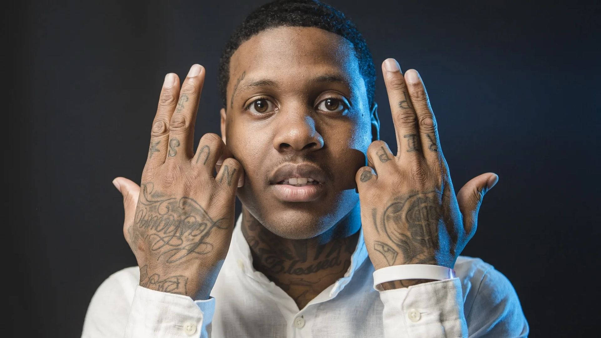 Lil Durk, tattooed hands, tattooed neck, Full HD Desktop Wallpaper