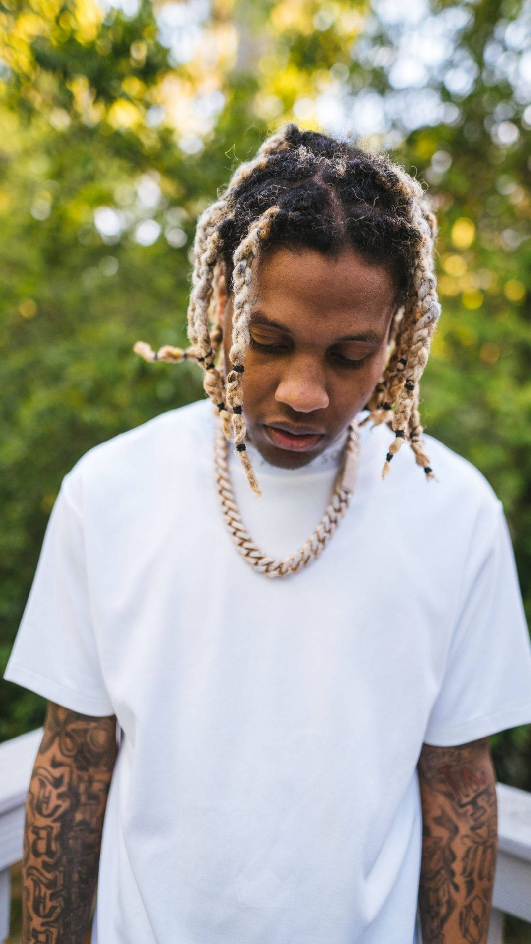 Lil Durk, gold chains, white t-shirt, Full HD Phone Wallpaper