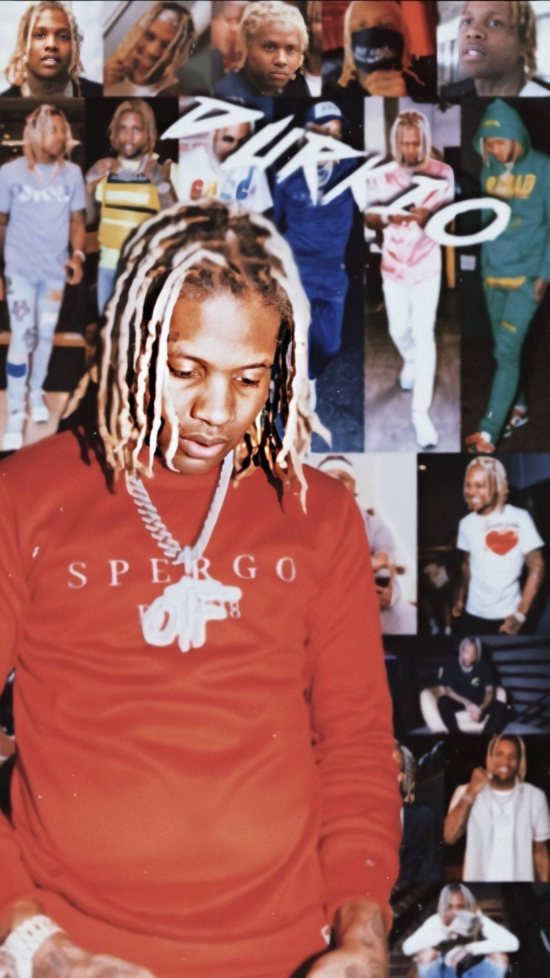 Lil Durk, white-tipped dreadlocks, red Spergo shirt, Full HD Phone Wallpaper
