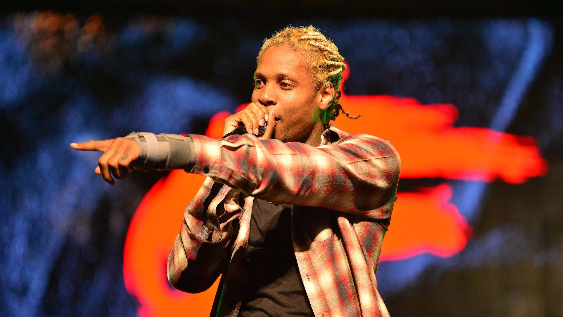 Lil Durk, plaid shirt, microphone, Full HD Desktop Wallpaper
