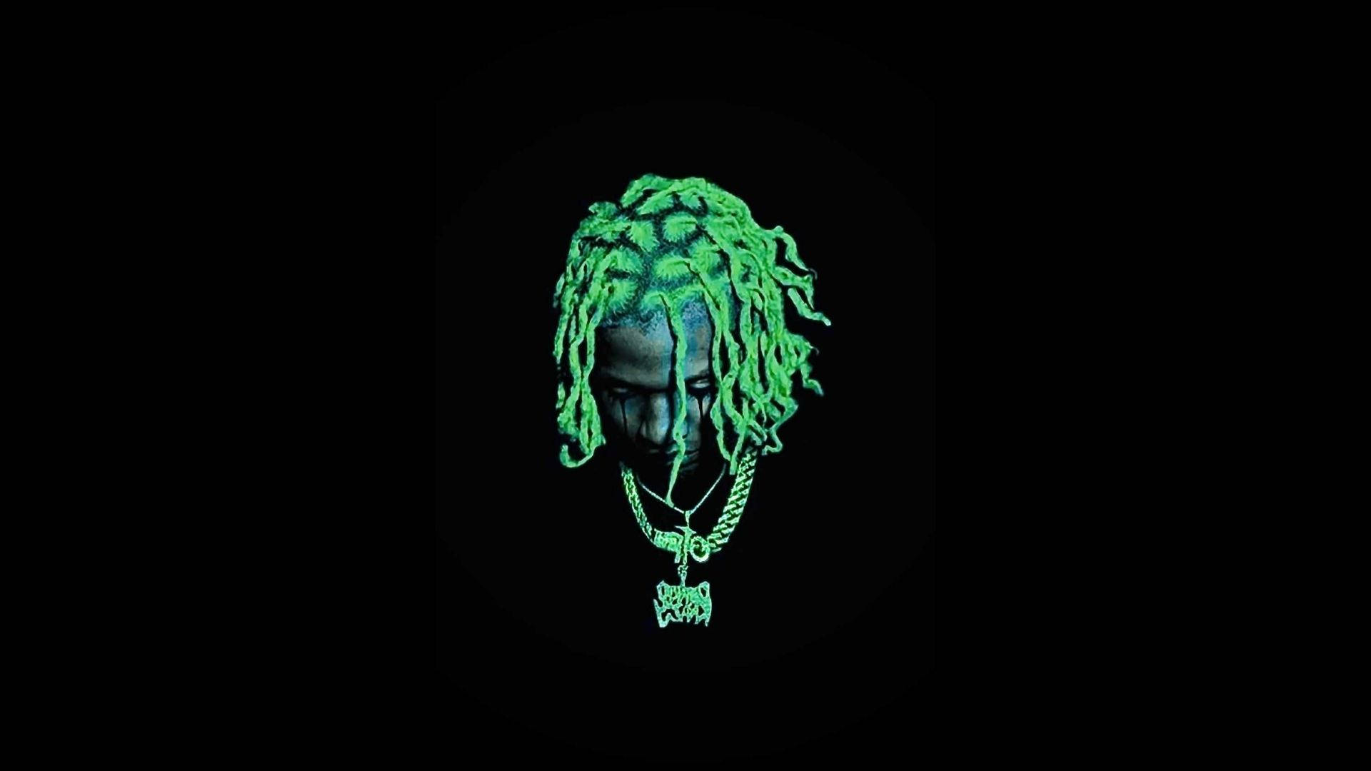 Lil Durk, neon green hair, dreadlocked head, Full HD Desktop Wallpaper