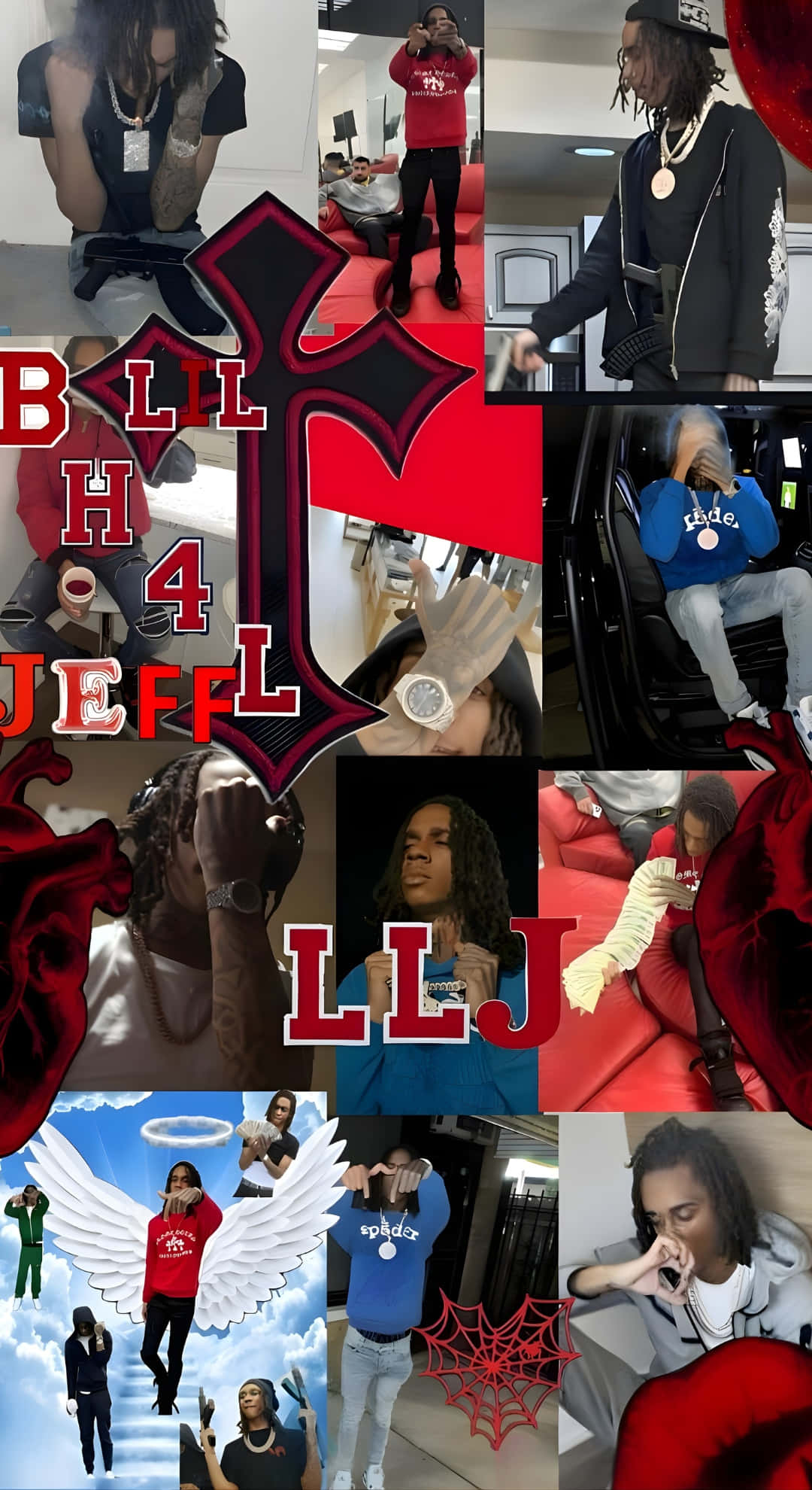 Lil Jeff, red and black cross logo, angel wings, Full HD Phone Wallpaper