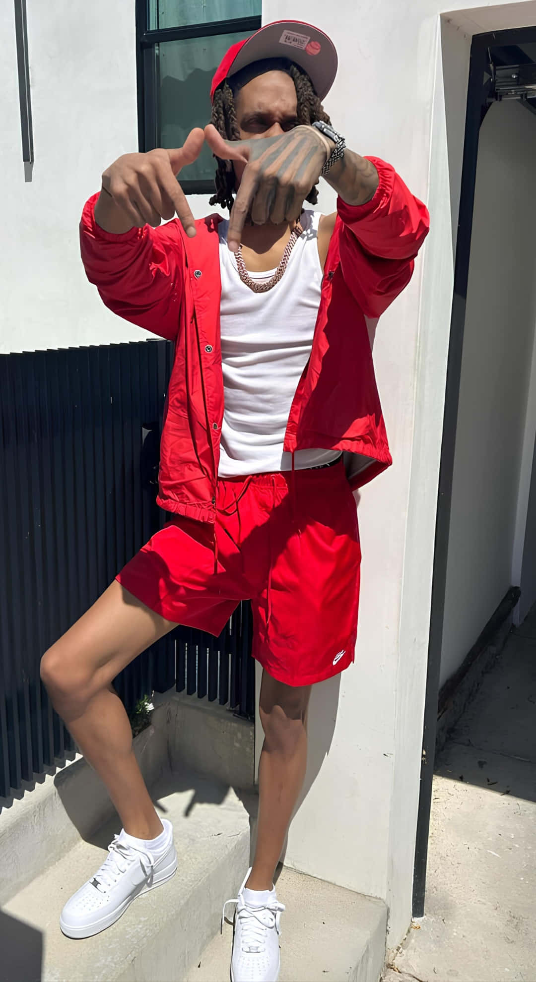 Lil Jeff, urban style, bold red tracksuit, Full HD Phone Wallpaper