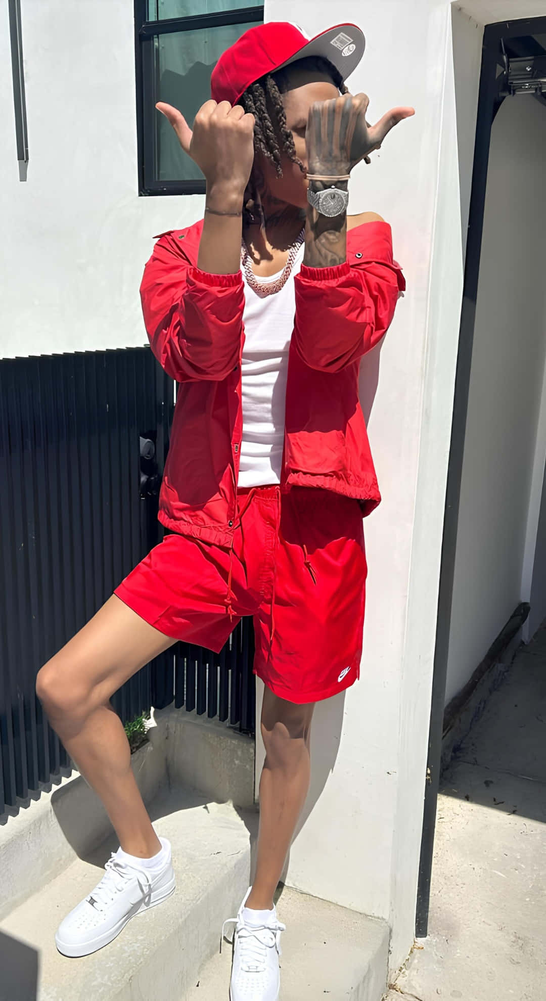 Lil Jeff, bold red tracksuit, cap, Full HD Phone Wallpaper